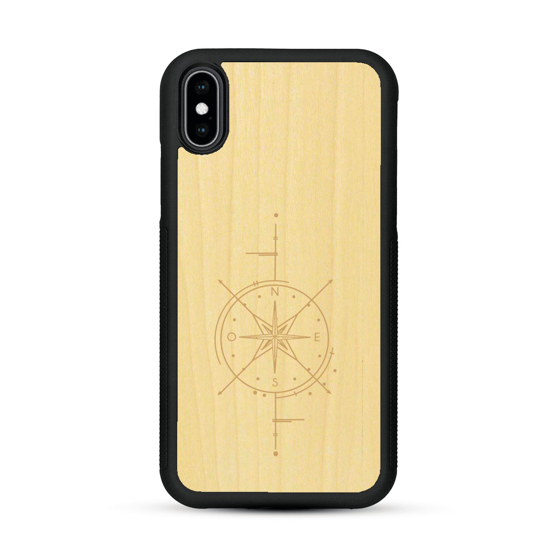 Coque de protection en bois véritable fabriquée en France pour  avec une gravure "rose des vents" sur le thème nautique et de l'océan qui s'inspire des boussoles de pirate