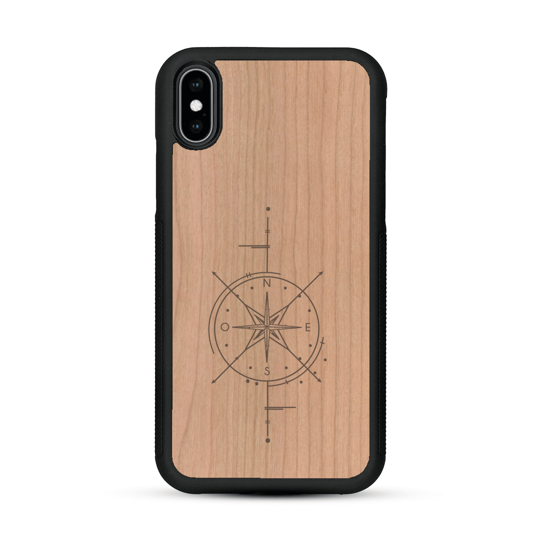 Coque de protection en bois véritable fabriquée en France pour  avec une gravure "rose des vents" sur le thème nautique et de l'océan qui s'inspire des boussoles de pirate