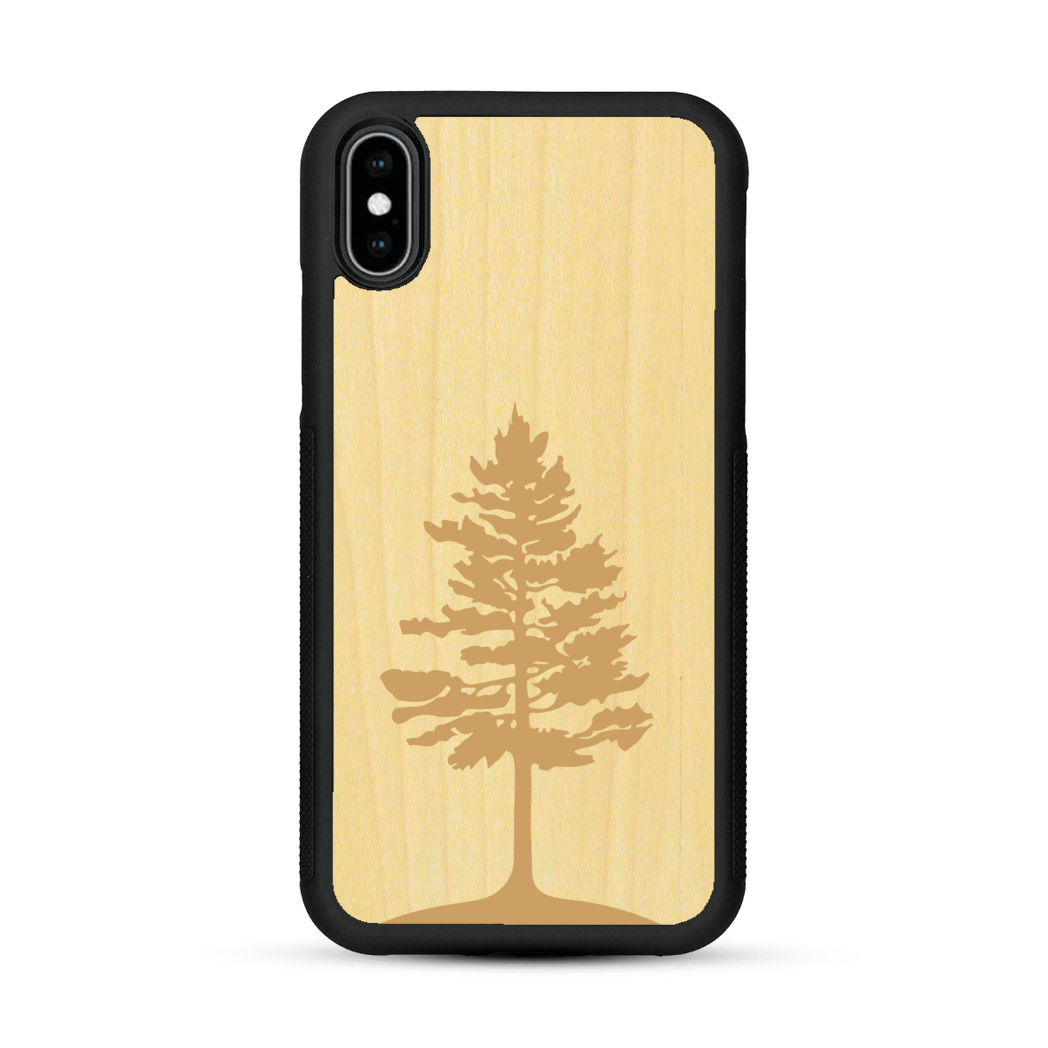 Coque de protection en bois véritable fabriquée en France pour  sur le thème de la nature, de la fôret et de l'écoresponsabilité avec une gravure représentant un arbre 
