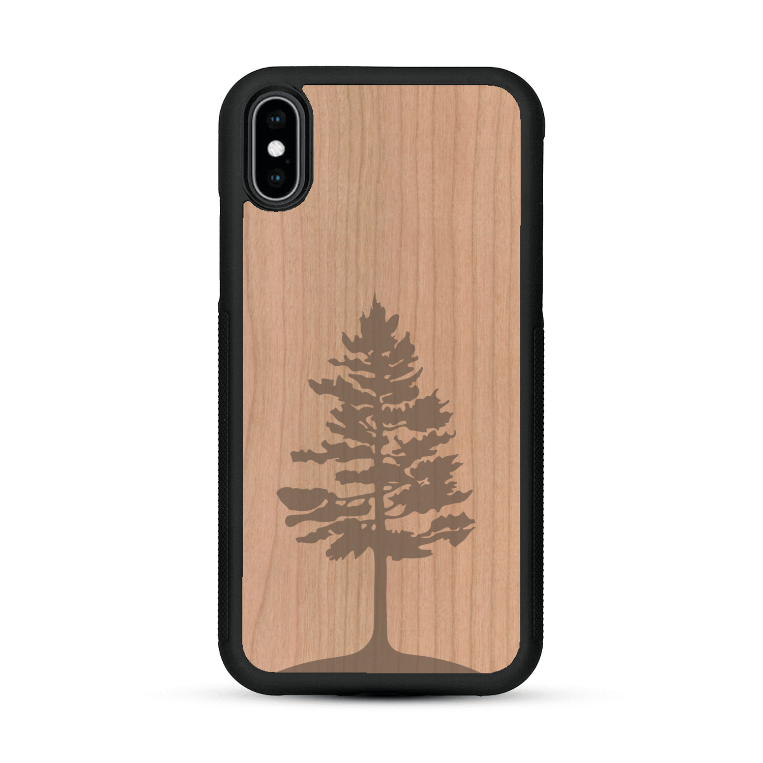 Coque de protection en bois véritable fabriquée en France pour  sur le thème de la nature, de la fôret et de l'écoresponsabilité avec une gravure représentant un arbre 