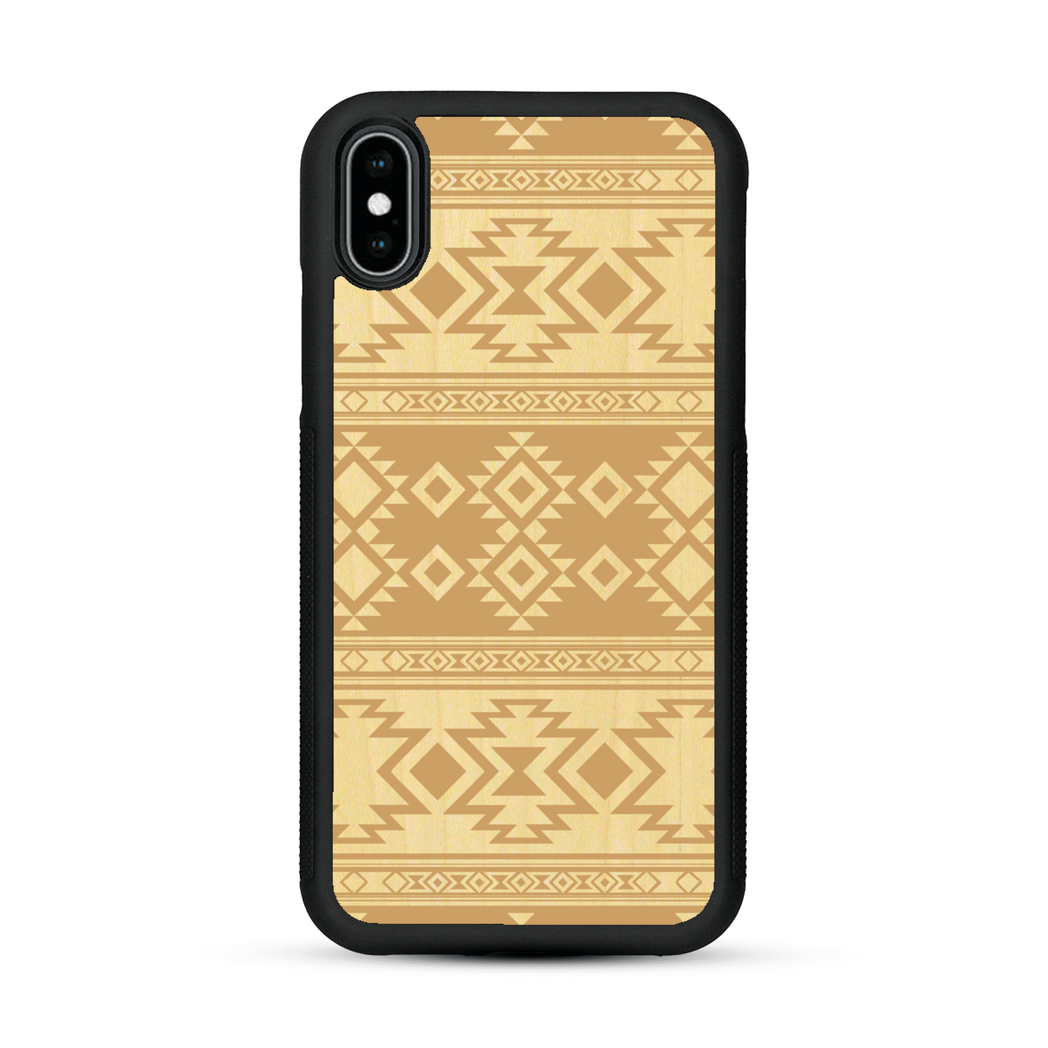 Coque de protection en bois véritable fabriquée en France pour  avec des motifs géométriques s'inspirant des temples aztèques, mayas et incas