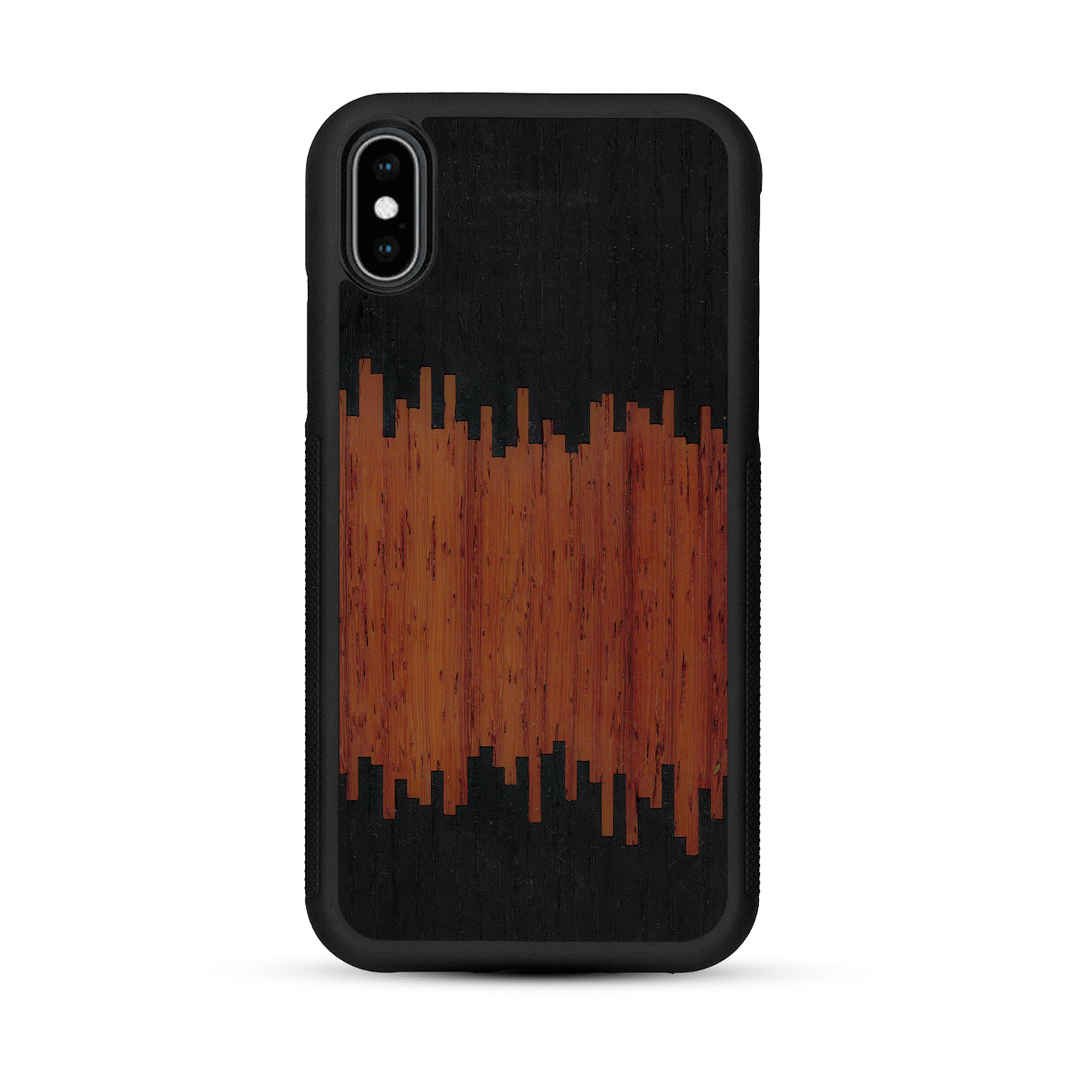 Coque de protection en bois véritable fabriquée en France pour  alliant plusieurs essences de bois pour représenter du magma en fusion