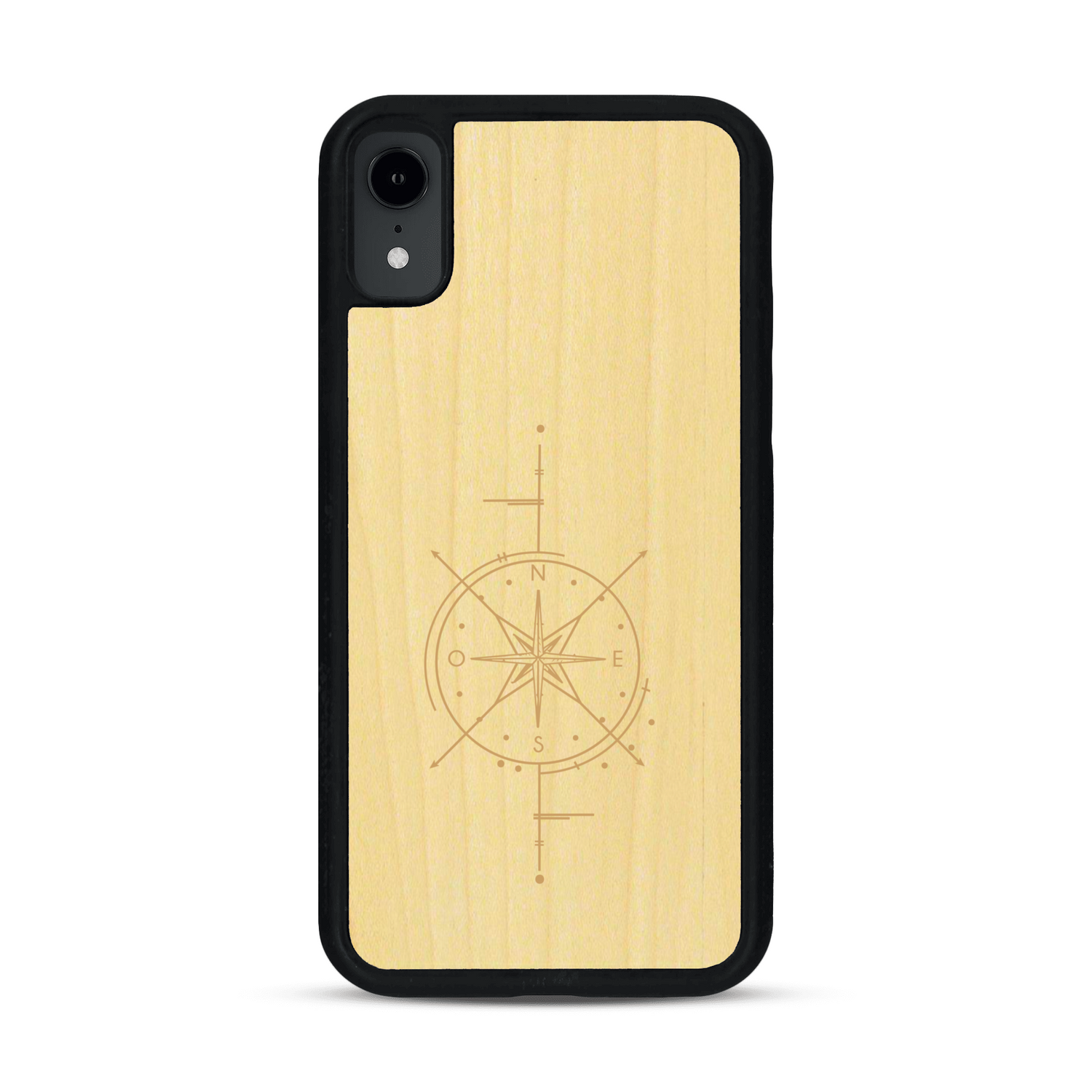Coque de protection en bois véritable fabriquée en France pour  avec une gravure "rose des vents" sur le thème nautique et de l'océan qui s'inspire des boussoles de pirate