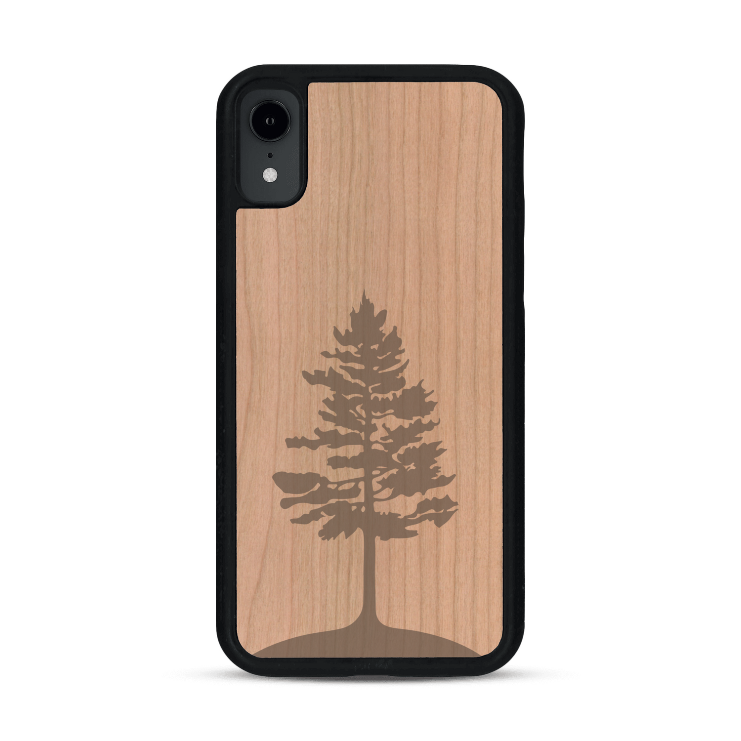 Coque de protection en bois véritable fabriquée en France pour  sur le thème de la nature, de la fôret et de l'écoresponsabilité avec une gravure représentant un arbre 