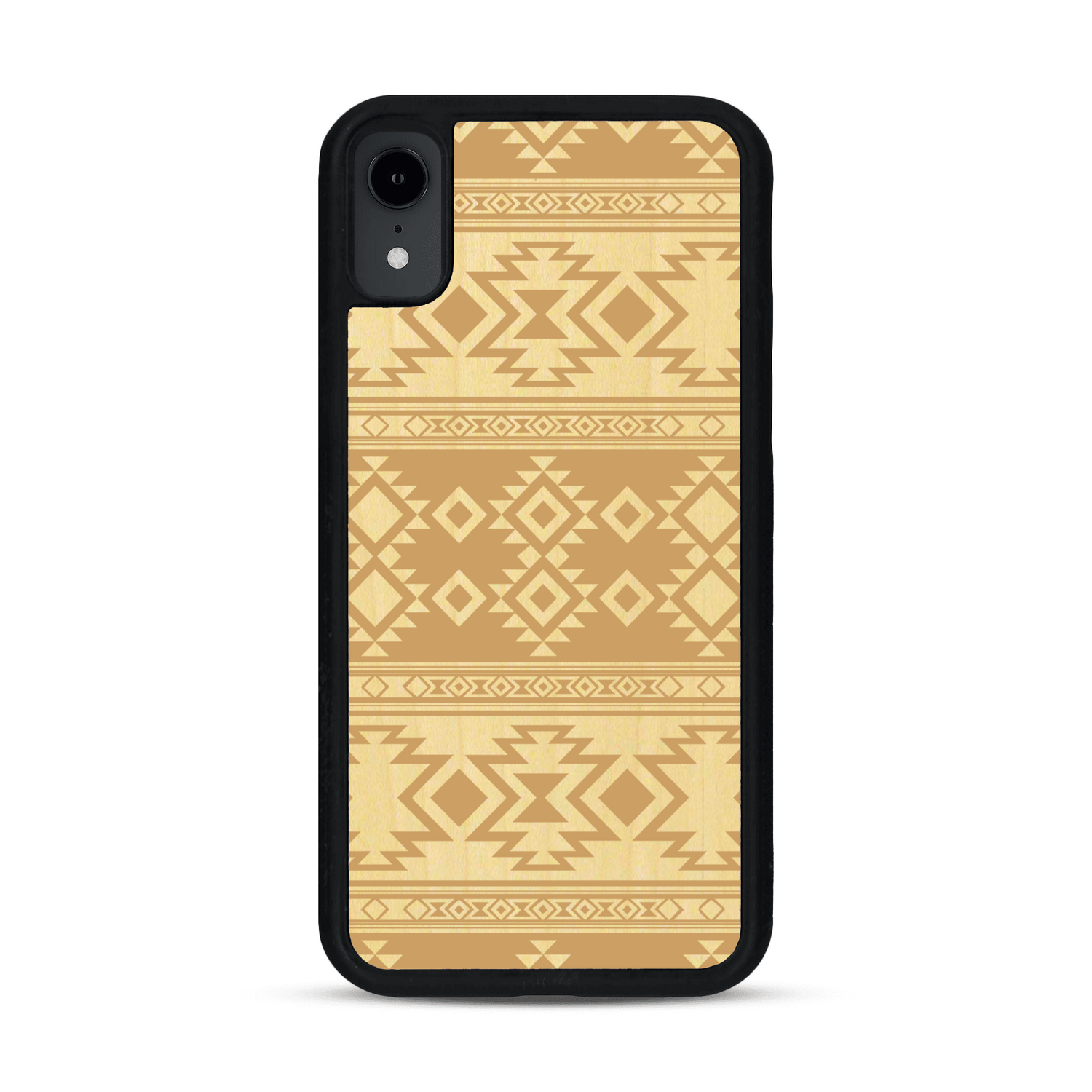 Coque de protection en bois véritable fabriquée en France pour  avec des motifs géométriques s'inspirant des temples aztèques, mayas et incas