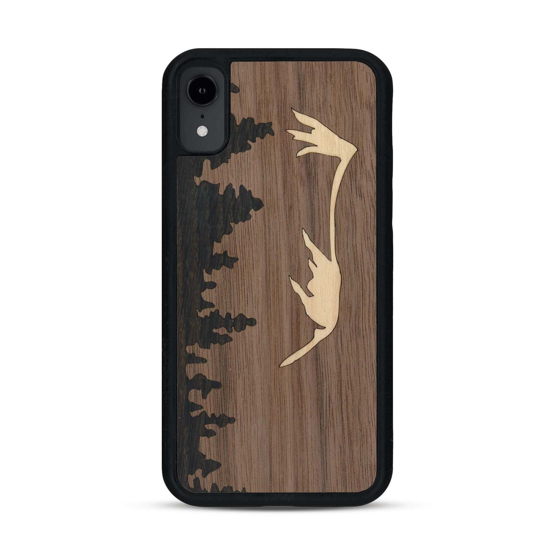 Coque de protection en bois véritable fabriquée en France pour  sur le thème de la nature et de la montagne qui allie du chêne fumé, du noyer et du bambou représentant le mont mézenc