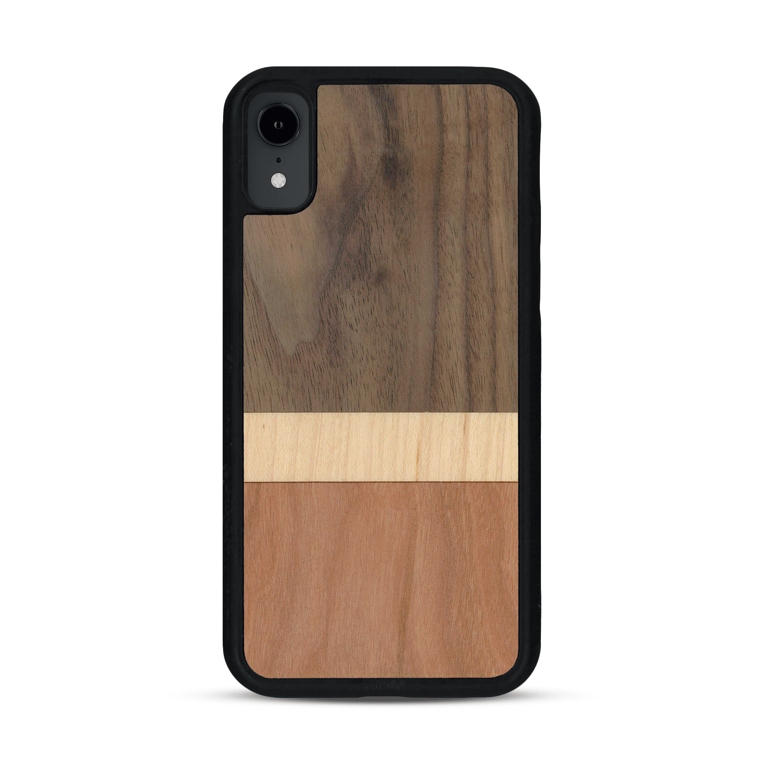Coque de protection en bois véritable fabriquée en France pour  alliant des bandes horizontales de bambou, merisier et noyer