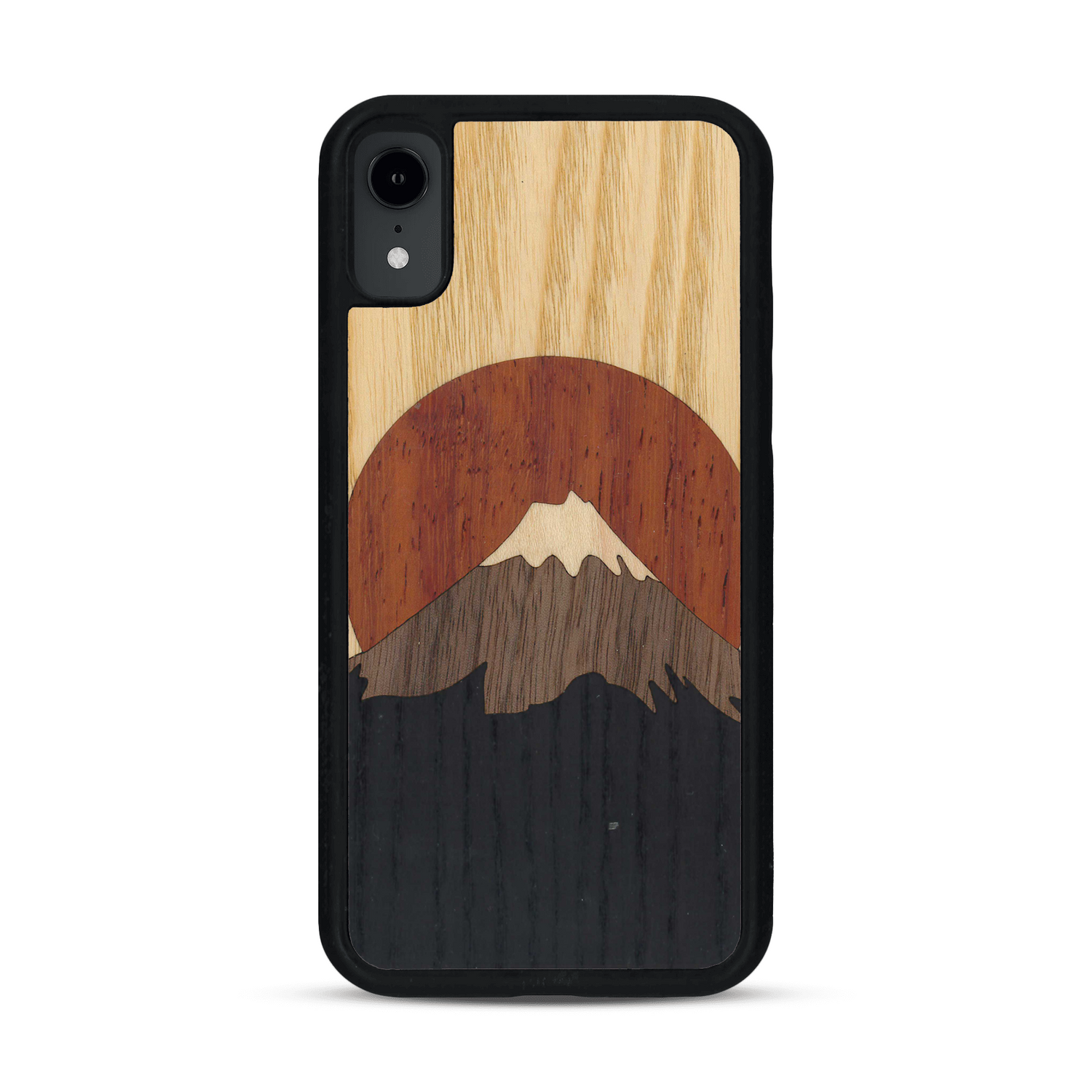 Coque de protection en bois véritable fabriquée en France pour  alliant plusieurs essences de bois pour représenter le mont Fuji