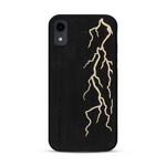 Coque de protection en bois véritable fabriquée en France pour  alliant plusieurs essences de bois pour représenter un éclair divin