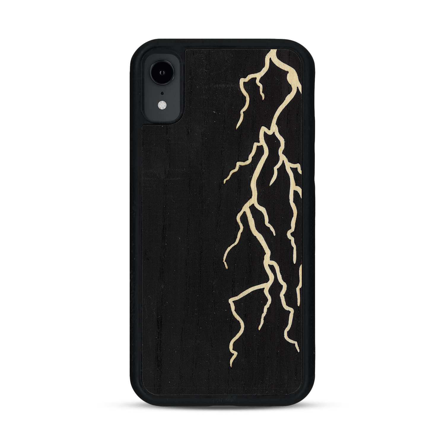 Coque de protection en bois véritable fabriquée en France pour  alliant plusieurs essences de bois pour représenter un éclair divin