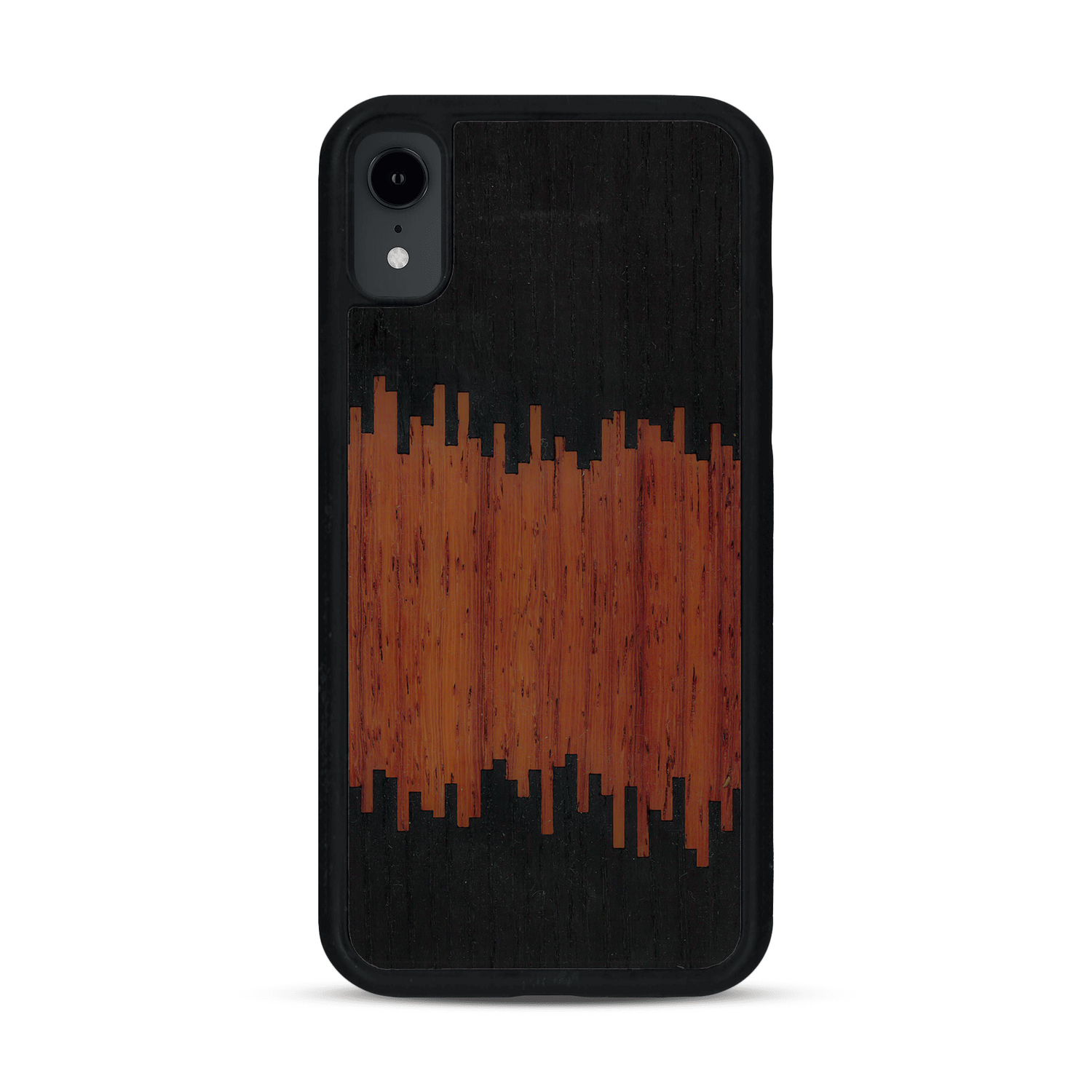 Coque de protection en bois véritable fabriquée en France pour  alliant plusieurs essences de bois pour représenter du magma en fusion