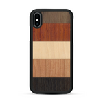 Coque de protection en bois véritable fabriquée en France pour  alliant des bandes horizontales de bambou, merisier, padouk, noyer et chêne fumé