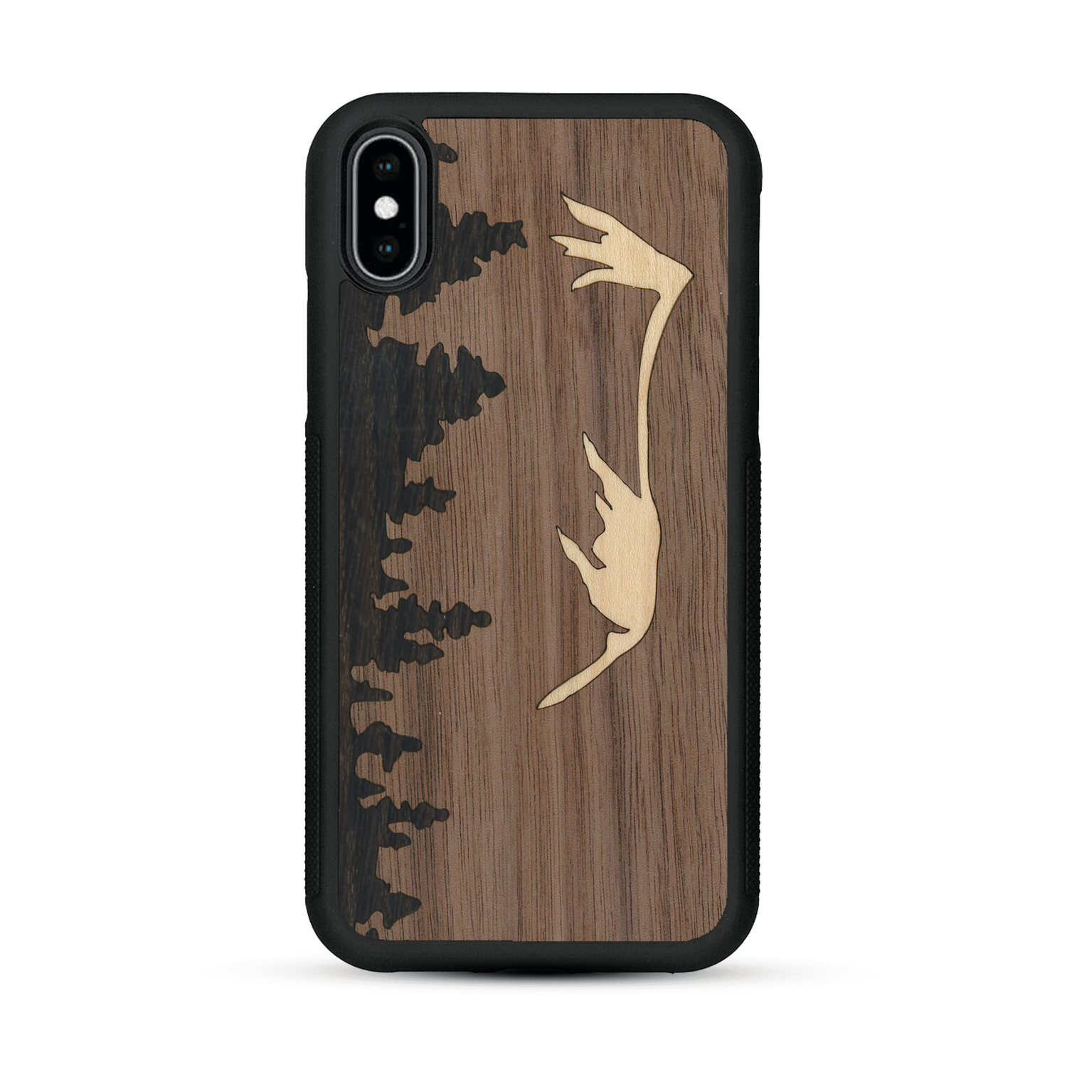 Coque de protection en bois véritable fabriquée en France pour  sur le thème de la nature et de la montagne qui allie du chêne fumé, du noyer et du bambou représentant le mont mézenc