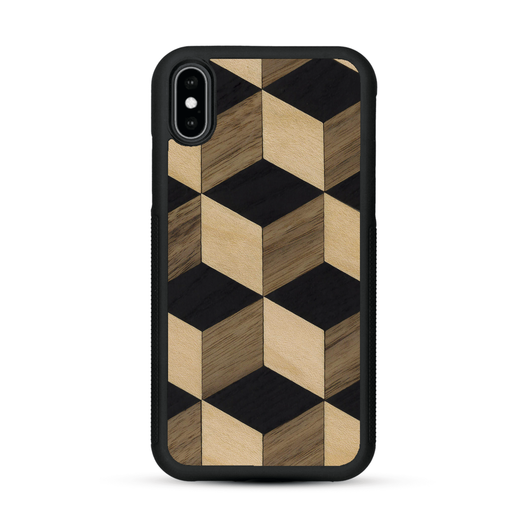 Coque de protection en bois véritable fabriquée en France pour  alliant plusieurs essences de bois pour représenter un classique intemporel de la marqueterie