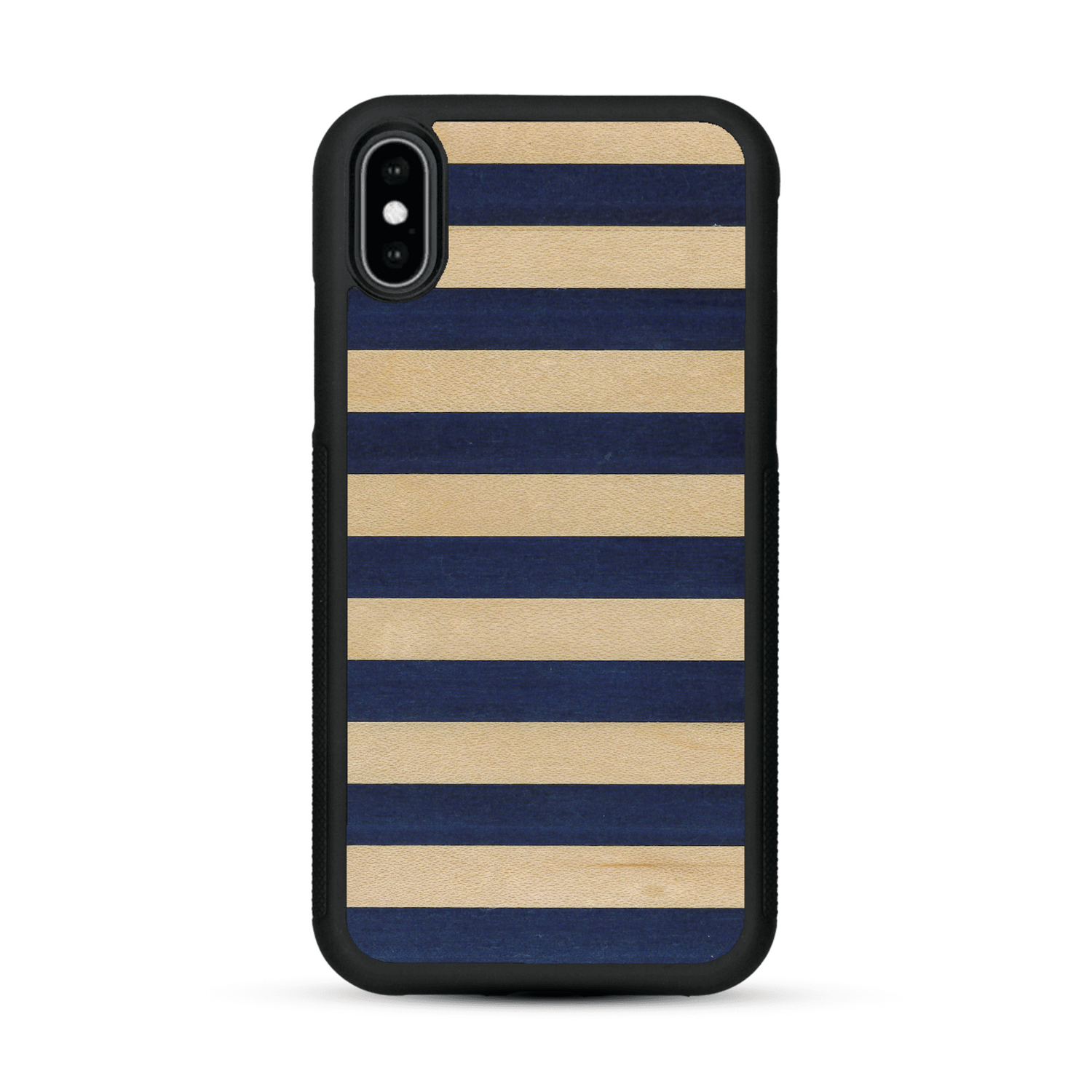 Coque de protection en bois véritable fabriquée en France pour  alliant plusieurs essences de bois pour représenter une marinière
