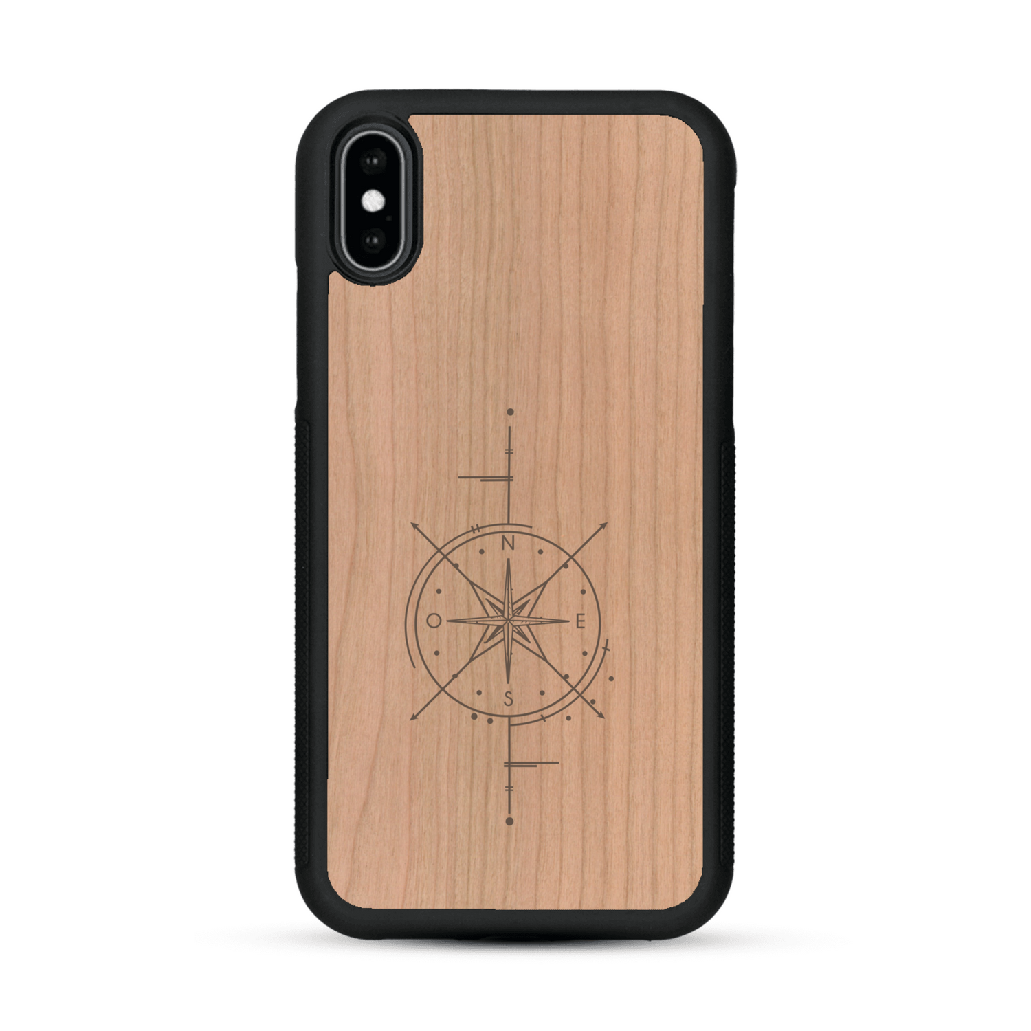Coque de protection en bois véritable fabriquée en France pour  avec une gravure "rose des vents" sur le thème nautique et de l'océan qui s'inspire des boussoles de pirate