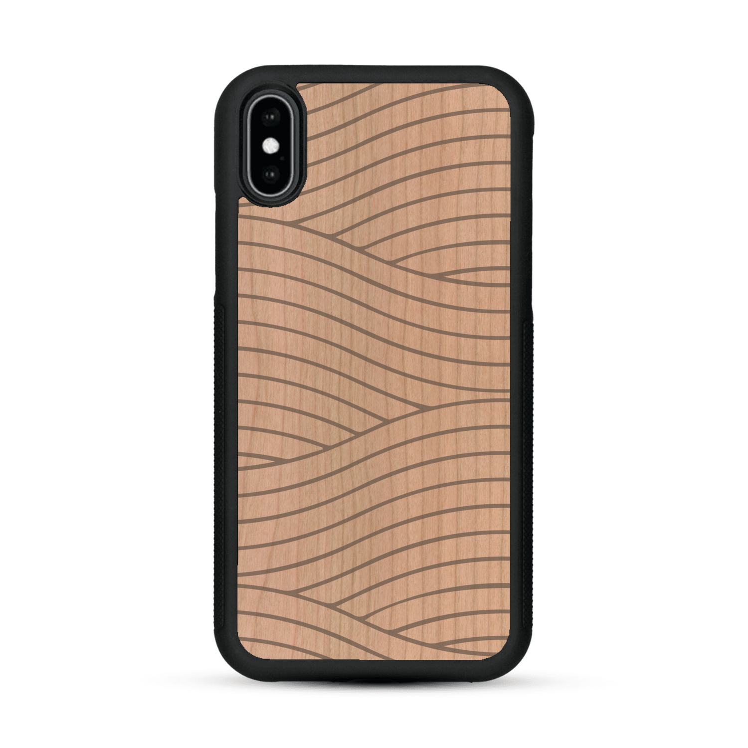 Coque de protection en bois véritable fabriquée en France pour  avec un motif moderne et minimaliste sur le thème waves et wavy représentant les vagues de l'océan
