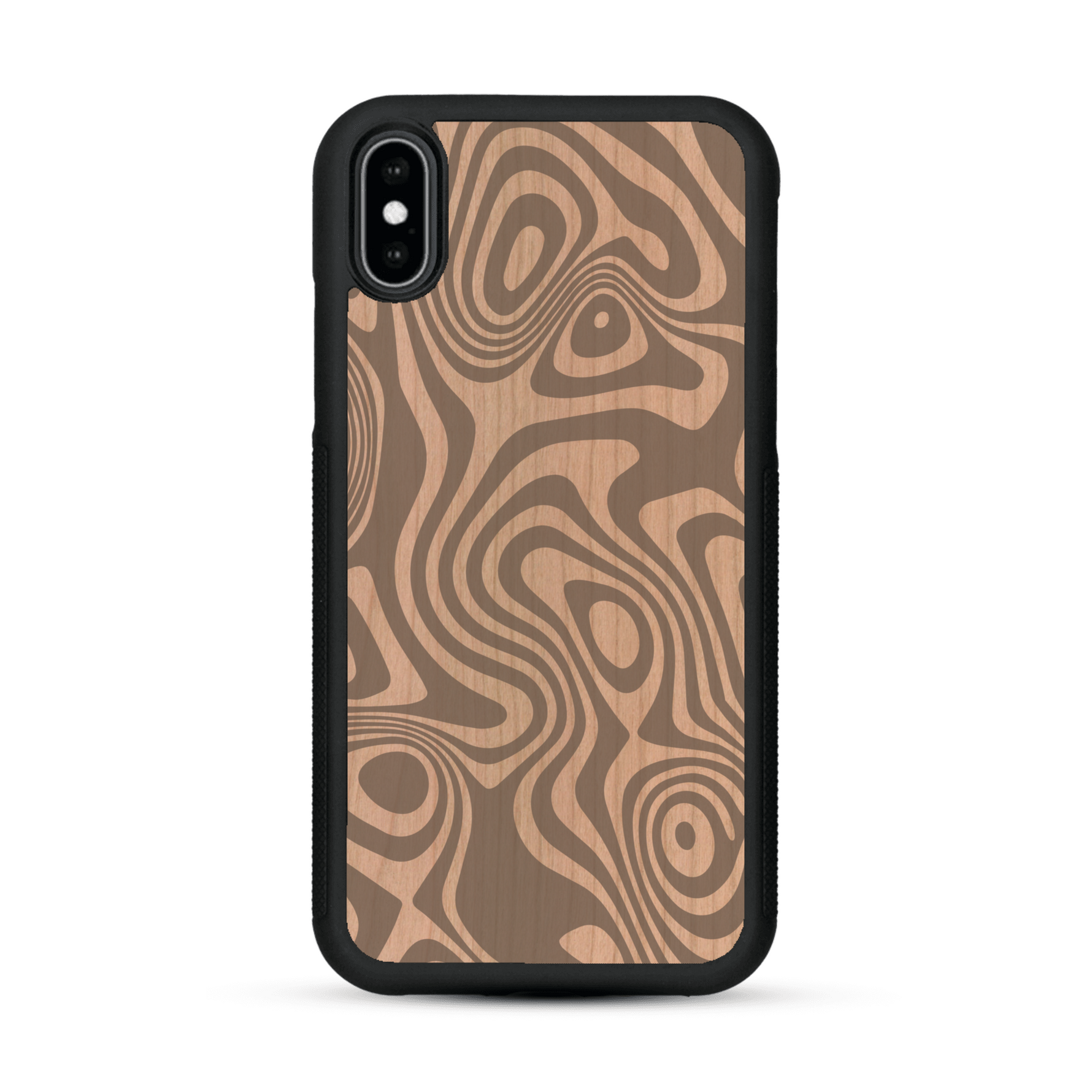 Coque de protection en bois véritable fabriquée en France pour  avec un motif abstrait représentant les mouvements de l'eau