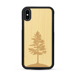 Coque de protection en bois véritable fabriquée en France pour  sur le thème de la nature, de la fôret et de l'écoresponsabilité avec une gravure représentant un arbre 
