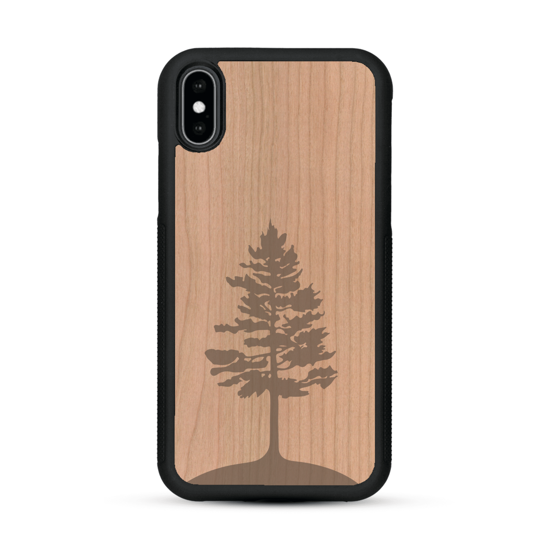 Coque de protection en bois véritable fabriquée en France pour  sur le thème de la nature, de la fôret et de l'écoresponsabilité avec une gravure représentant un arbre 