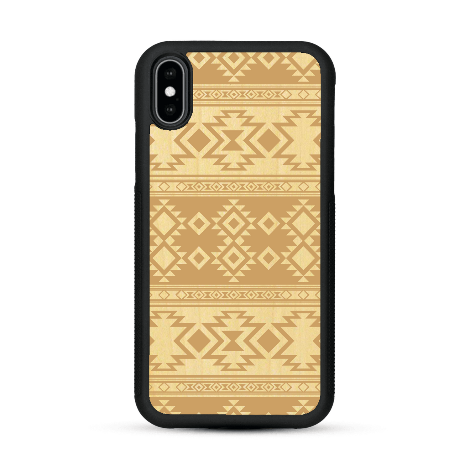 Coque de protection en bois véritable fabriquée en France pour  avec des motifs géométriques s'inspirant des temples aztèques, mayas et incas