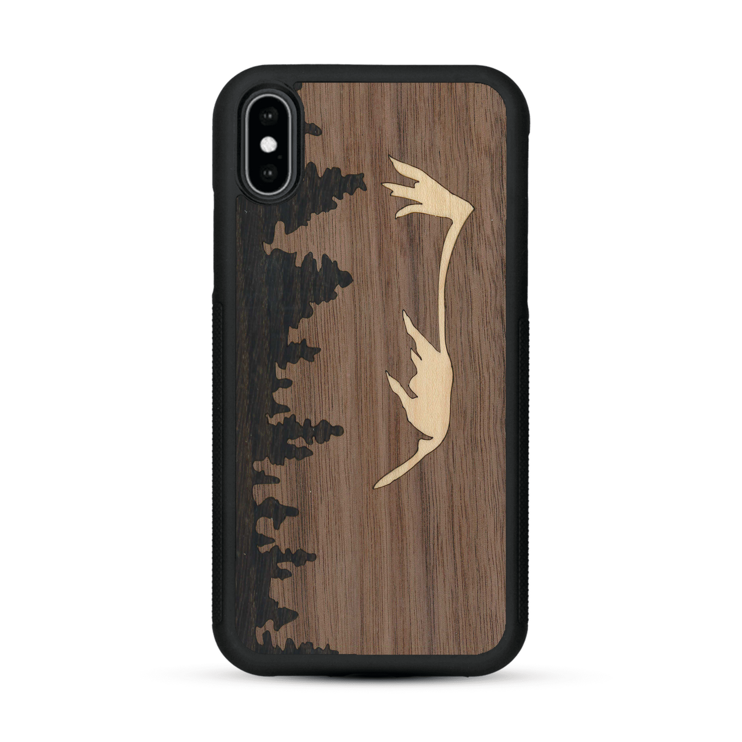 Coque de protection en bois véritable fabriquée en France pour  sur le thème de la nature et de la montagne qui allie du chêne fumé, du noyer et du bambou représentant le mont mézenc