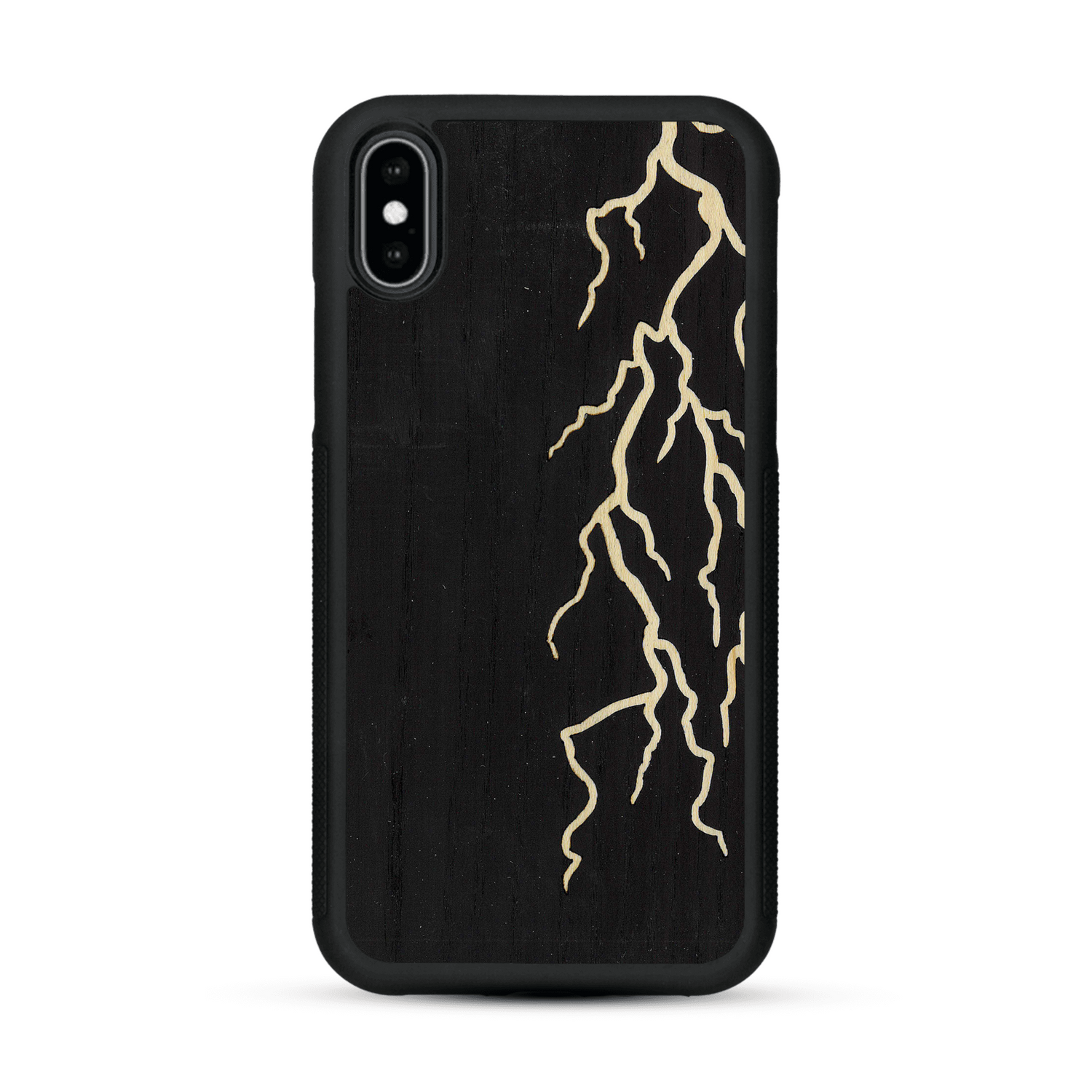 Coque de protection en bois véritable fabriquée en France pour  alliant plusieurs essences de bois pour représenter un éclair divin