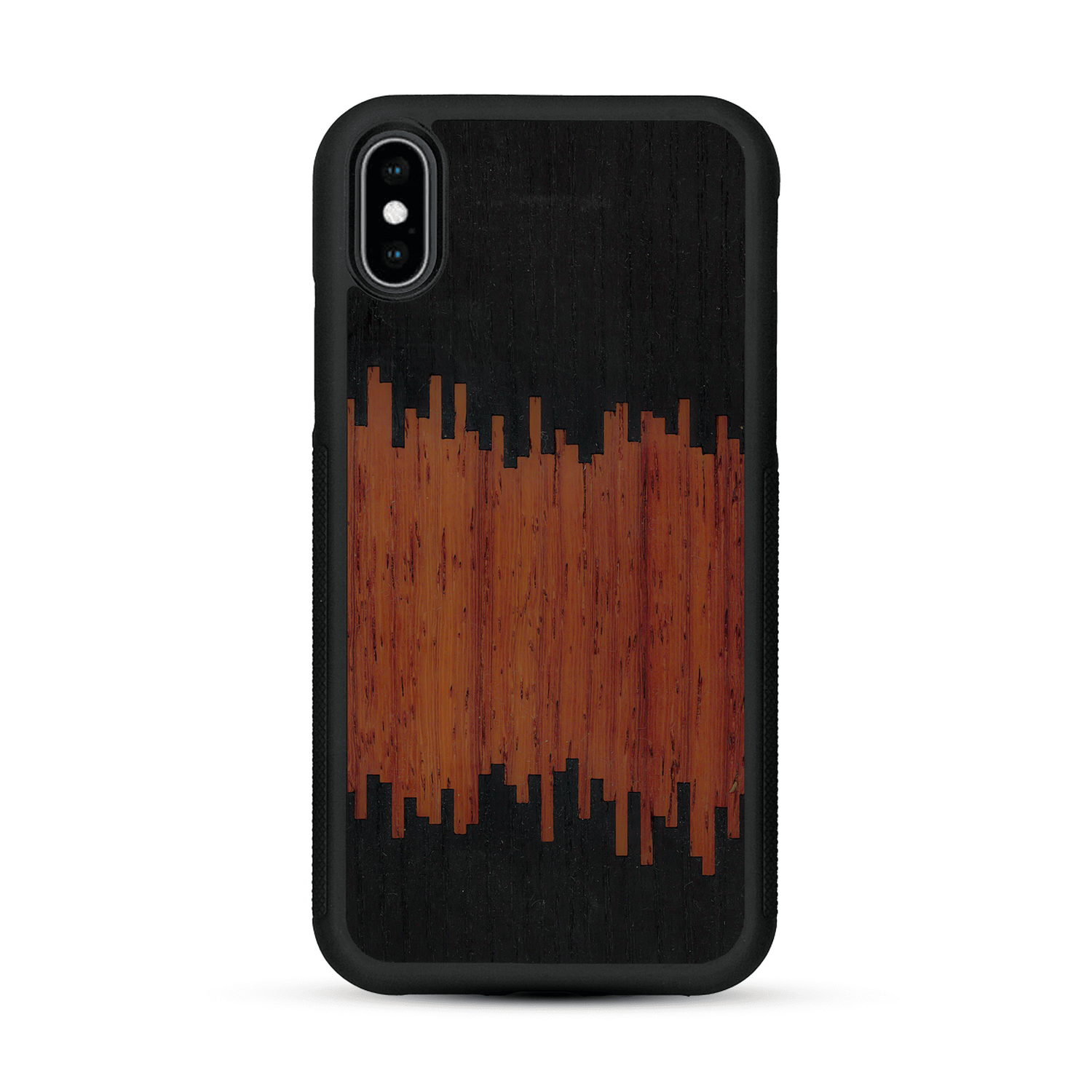 Coque de protection en bois véritable fabriquée en France pour  alliant plusieurs essences de bois pour représenter du magma en fusion