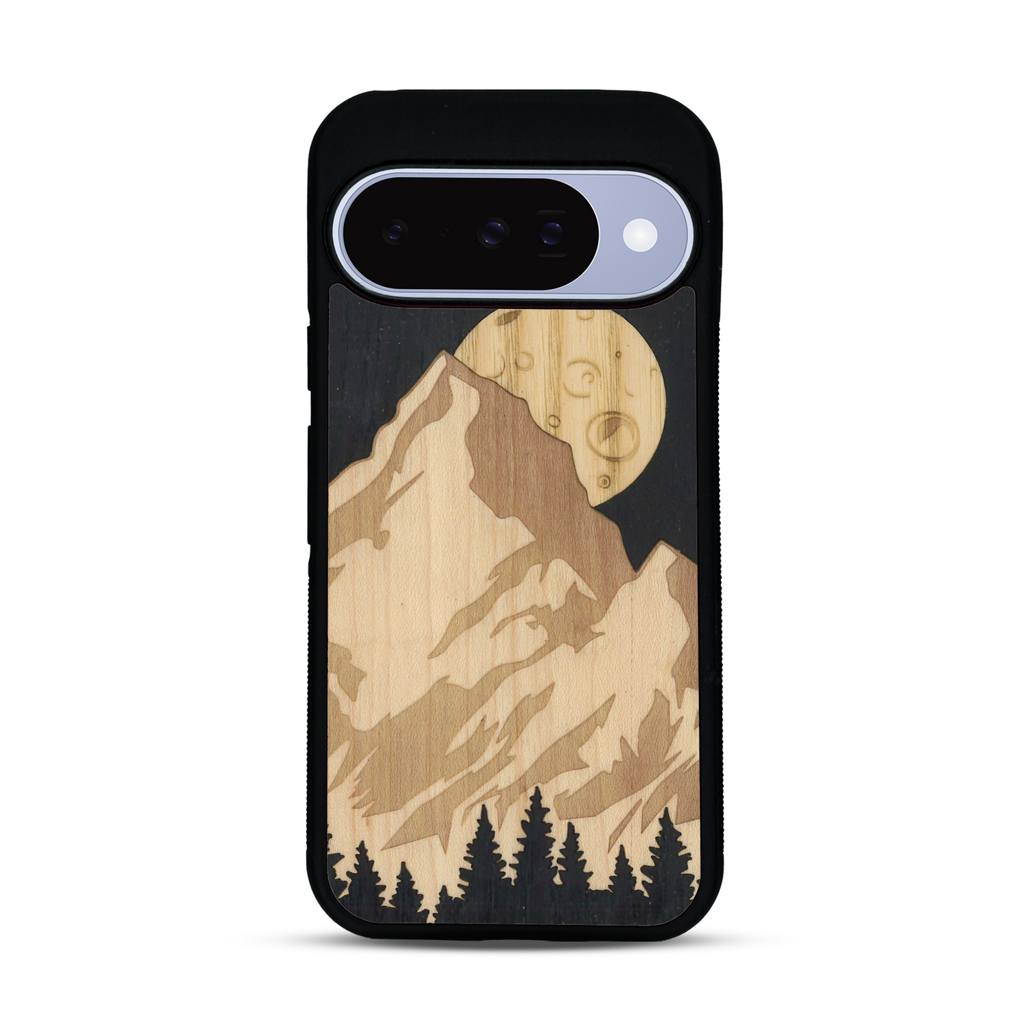 Coque de protection en bois véritable fabriquée en France pour  alliant plusieurs essences de bois pour représenter le mont Everest