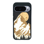 Coque de protection en bois véritable fabriquée en France pour Google Pixel 10 alliant plusieurs essences de bois pour représenter le mont Everest