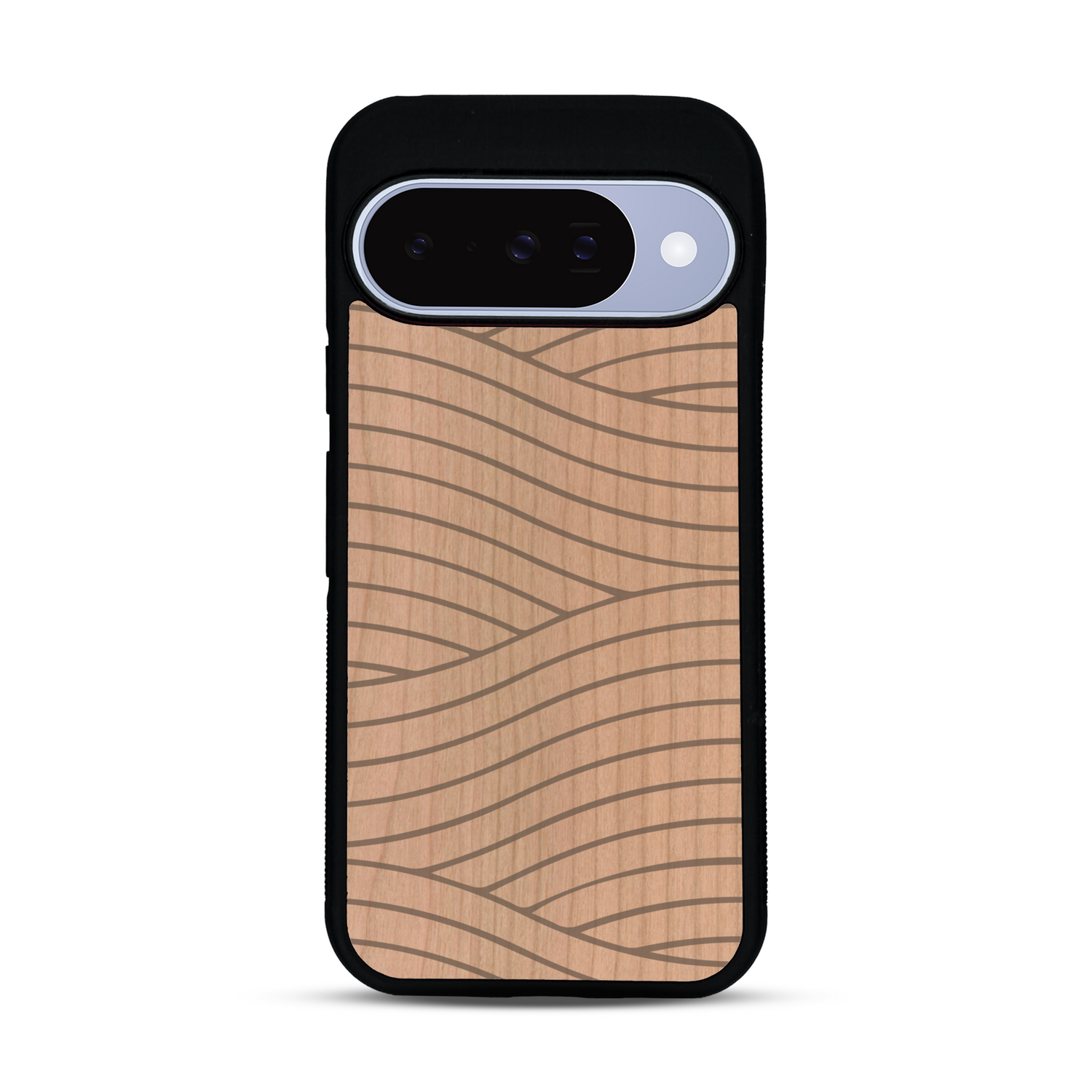 Coque de protection en bois véritable fabriquée en France pour  avec un motif moderne et minimaliste sur le thème waves et wavy représentant les vagues de l'océan