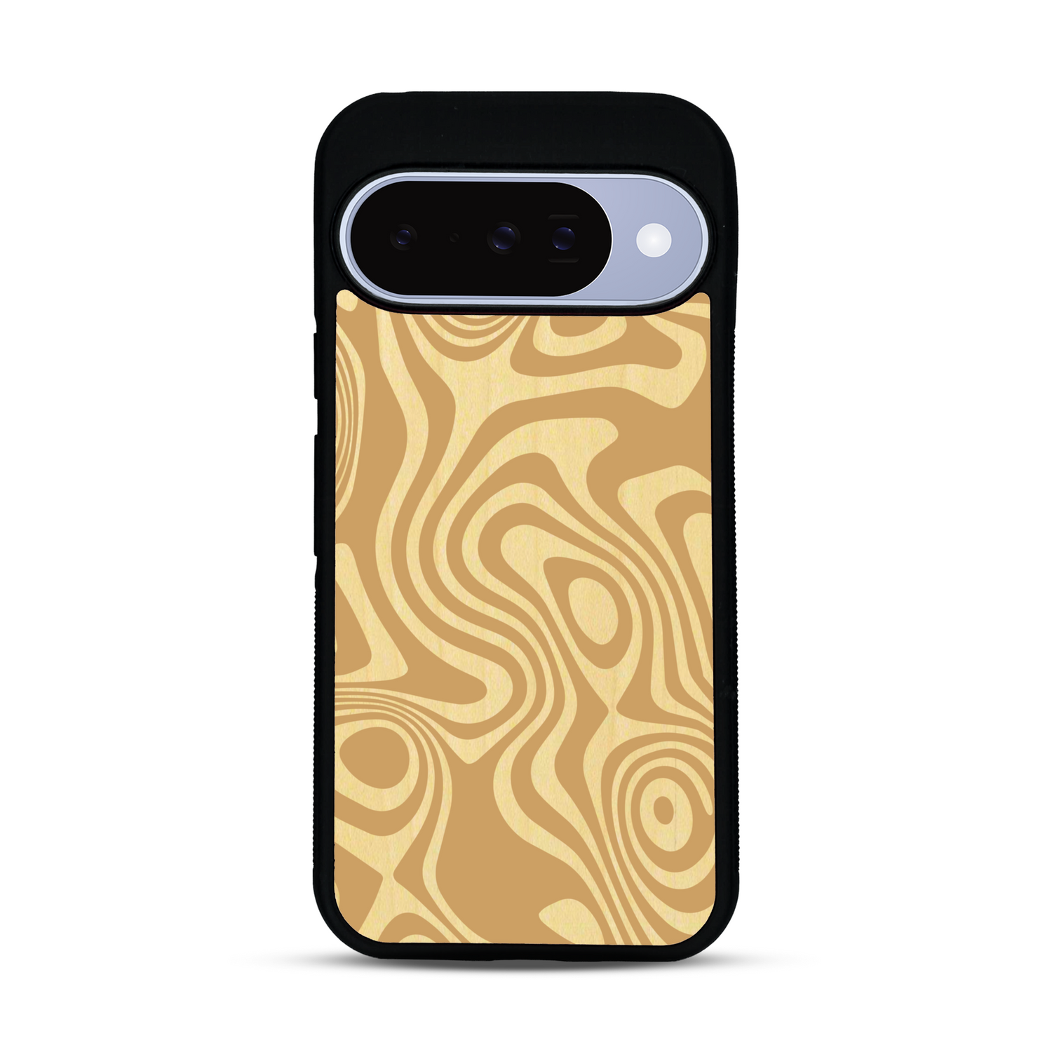 Coque de protection en bois véritable fabriquée en France pour  avec un motif abstrait représentant les mouvements de l'eau