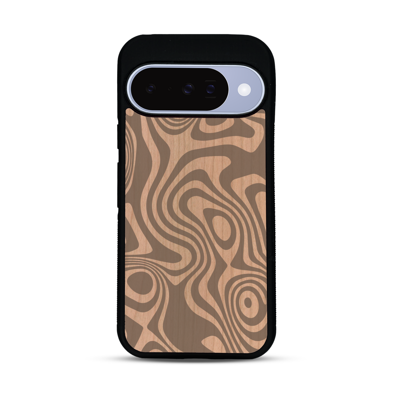 Coque de protection en bois véritable fabriquée en France pour  avec un motif abstrait représentant les mouvements de l'eau