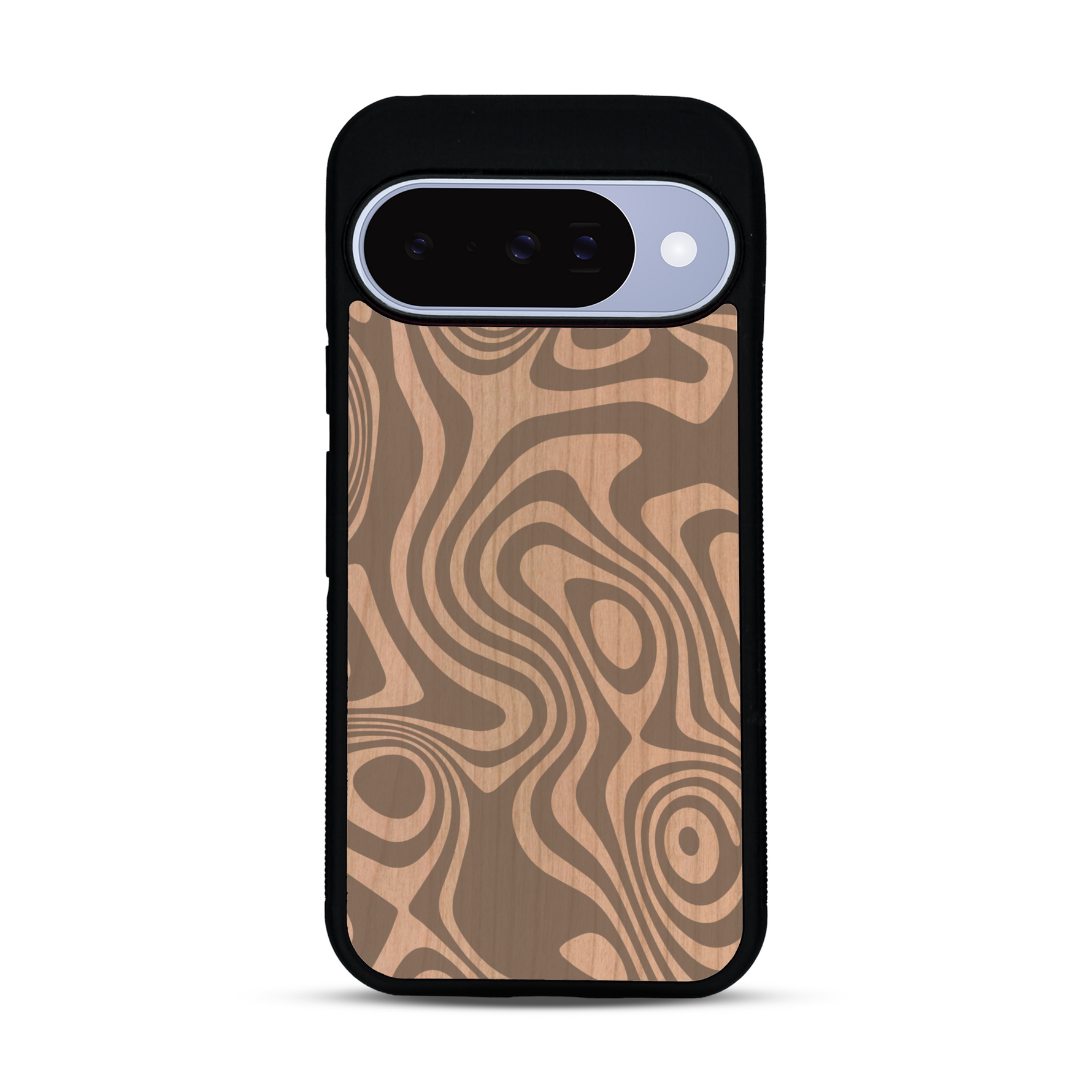 Coque de protection en bois véritable fabriquée en France pour  avec un motif abstrait représentant les mouvements de l'eau