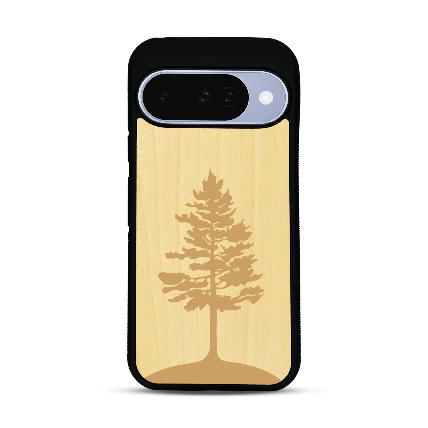 Coque de protection en bois véritable fabriquée en France pour  sur le thème de la nature, de la fôret et de l'écoresponsabilité avec une gravure représentant un arbre 