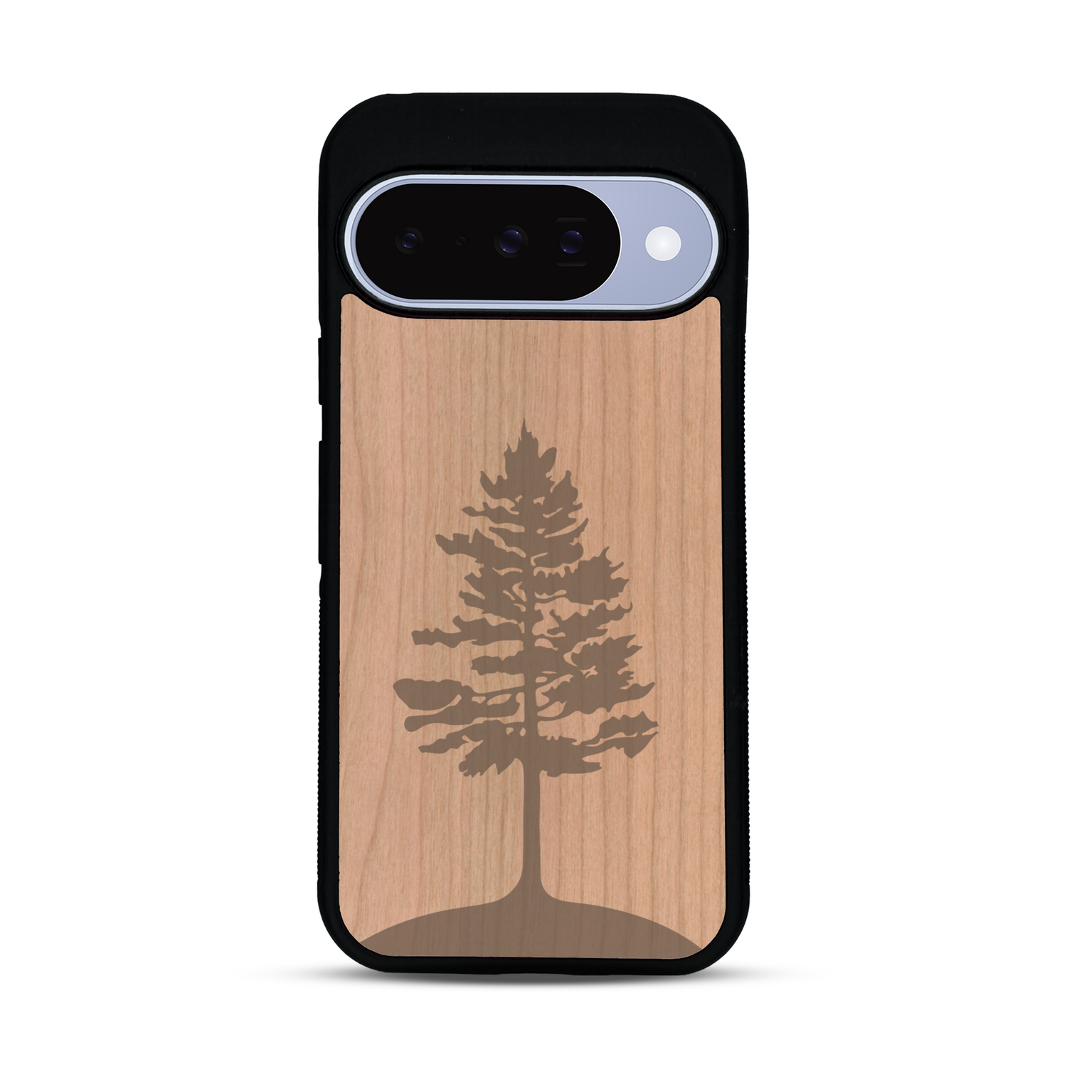 Coque de protection en bois véritable fabriquée en France pour  sur le thème de la nature, de la fôret et de l'écoresponsabilité avec une gravure représentant un arbre 