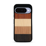 Coque de protection en bois véritable fabriquée en France pour  alliant des bandes horizontales de bambou, merisier, padouk, noyer et chêne fumé