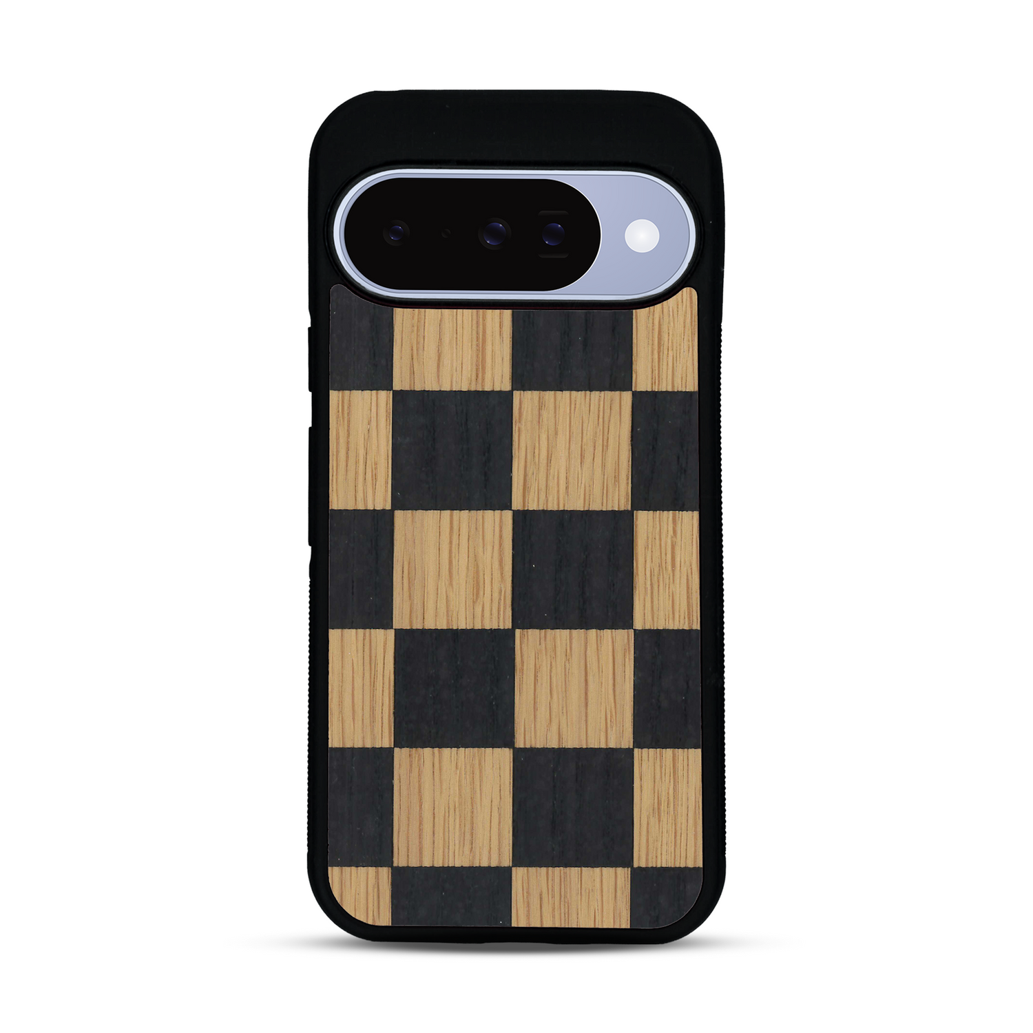 Coque de protection en bois véritable fabriquée en France pour  alliant plusieurs essences de bois pour représenter un damier