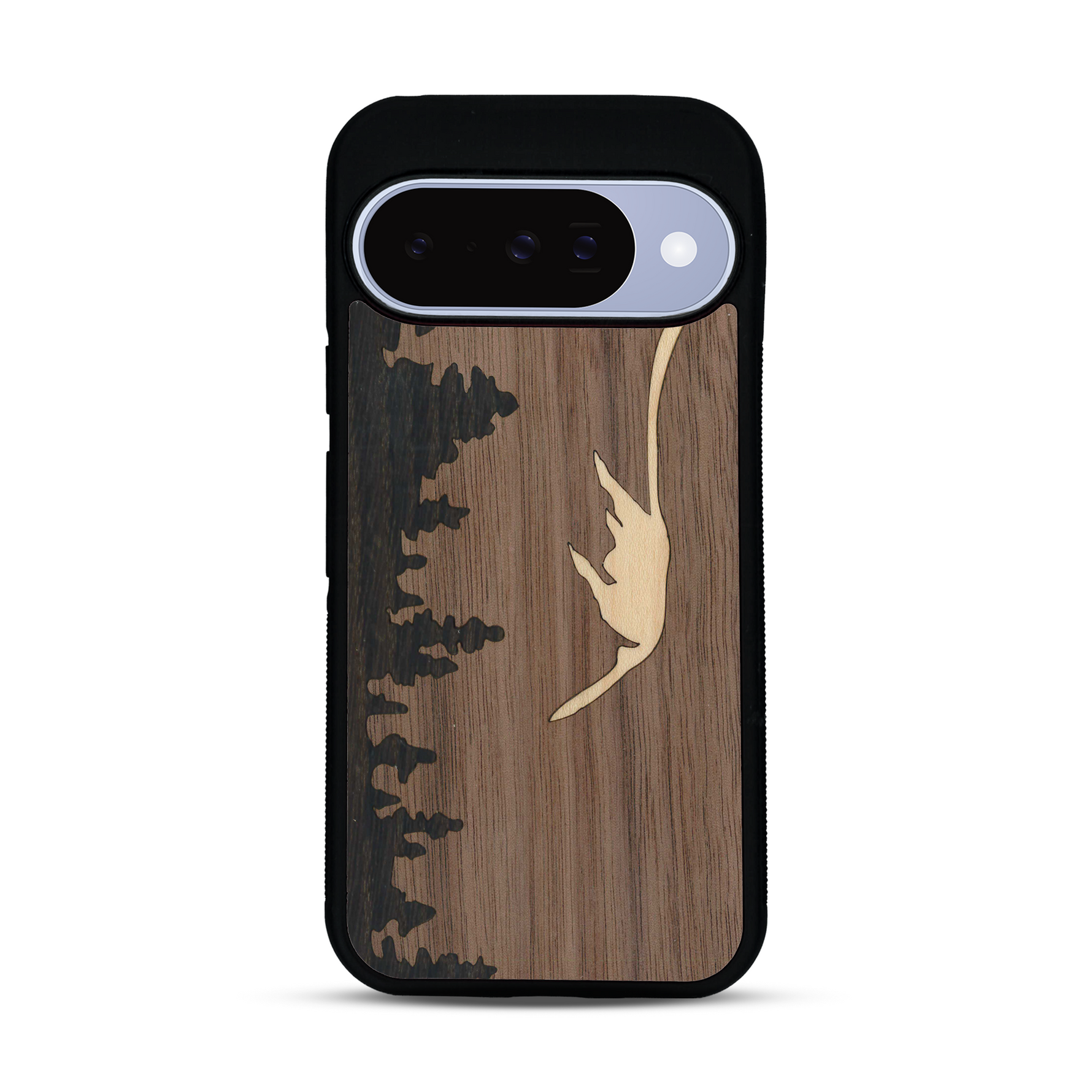 Coque de protection en bois véritable fabriquée en France pour  sur le thème de la nature et de la montagne qui allie du chêne fumé, du noyer et du bambou représentant le mont mézenc