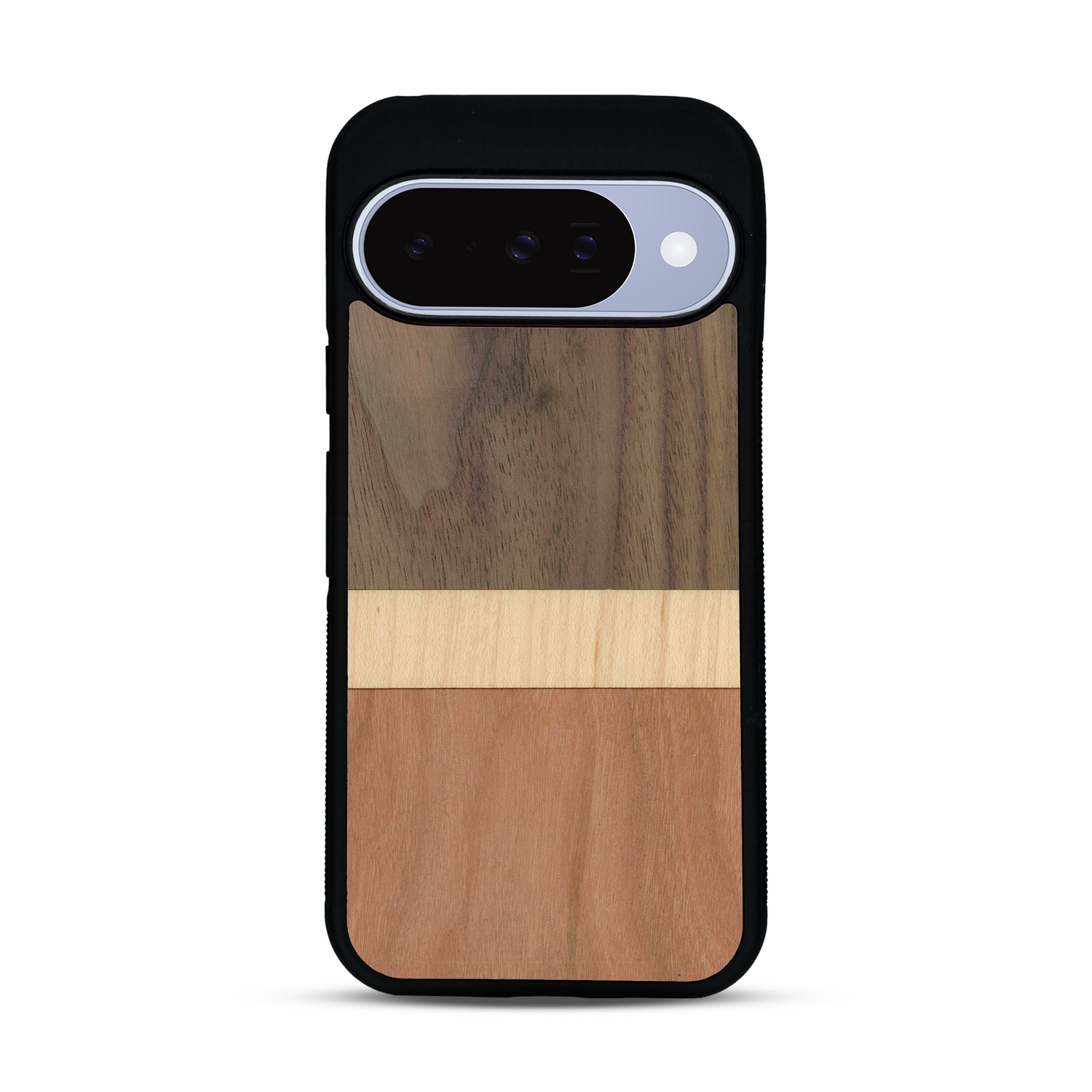 Coque de protection en bois véritable fabriquée en France pour  alliant des bandes horizontales de bambou, merisier et noyer