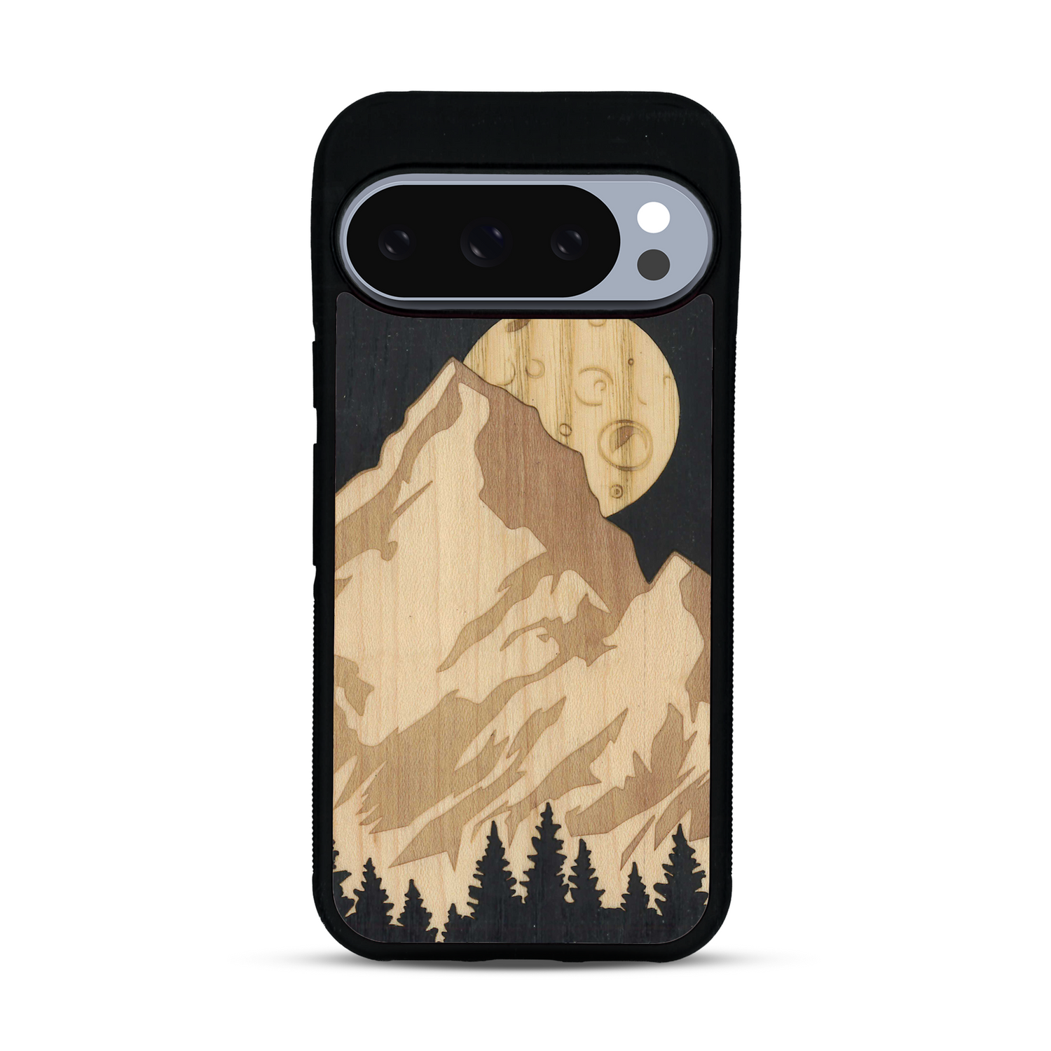 Coque de protection en bois véritable fabriquée en France pour  alliant plusieurs essences de bois pour représenter le mont Everest
