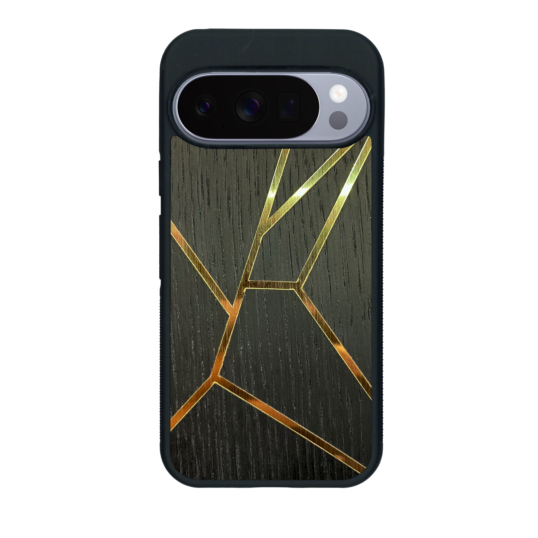 Coque de protection en bois véritable fabriquée en France pour Google Pixel 10 Pro alliant plusieurs essences de bois pour représenter des fragments design