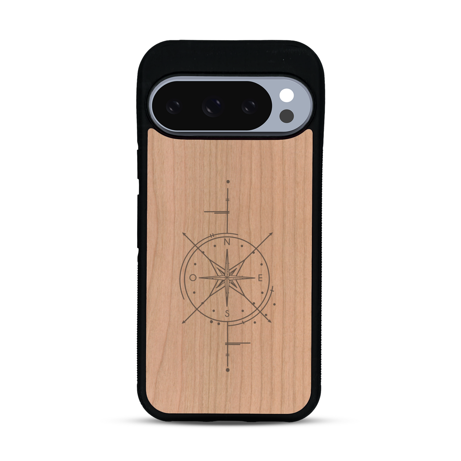 Coque de protection en bois véritable fabriquée en France pour  avec une gravure "rose des vents" sur le thème nautique et de l'océan qui s'inspire des boussoles de pirate