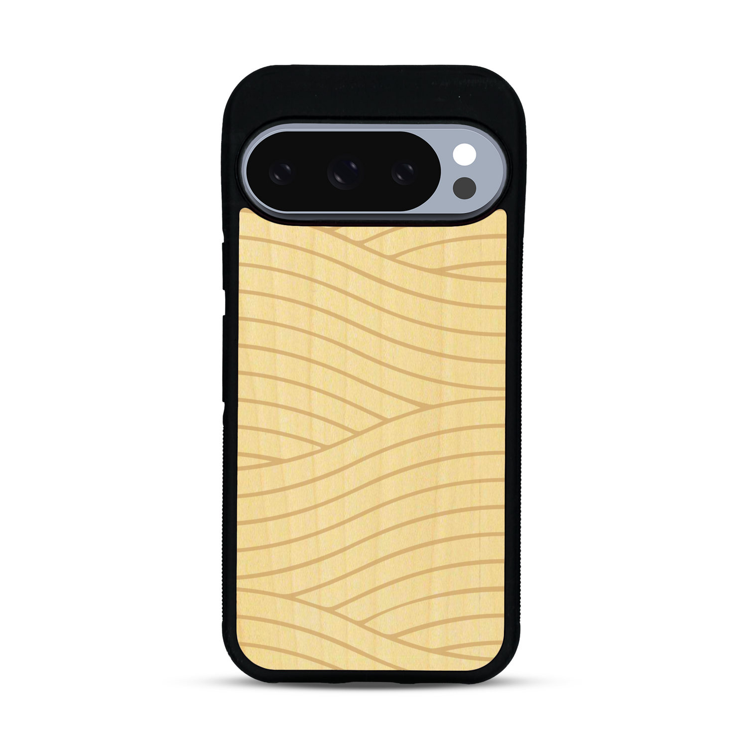 Coque de protection en bois véritable fabriquée en France pour  avec un motif moderne et minimaliste sur le thème waves et wavy représentant les vagues de l'océan