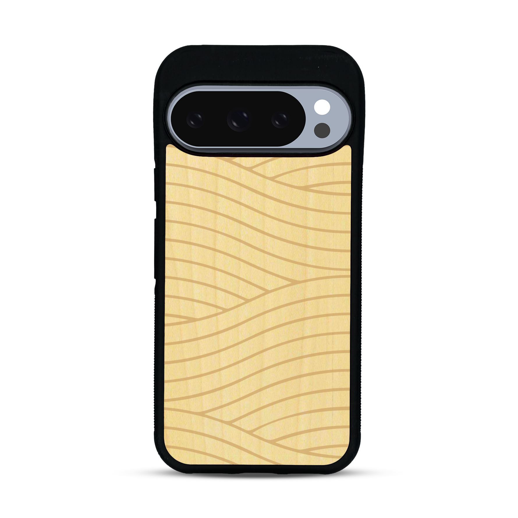 Coque de protection en bois véritable fabriquée en France pour  avec un motif moderne et minimaliste sur le thème waves et wavy représentant les vagues de l'océan