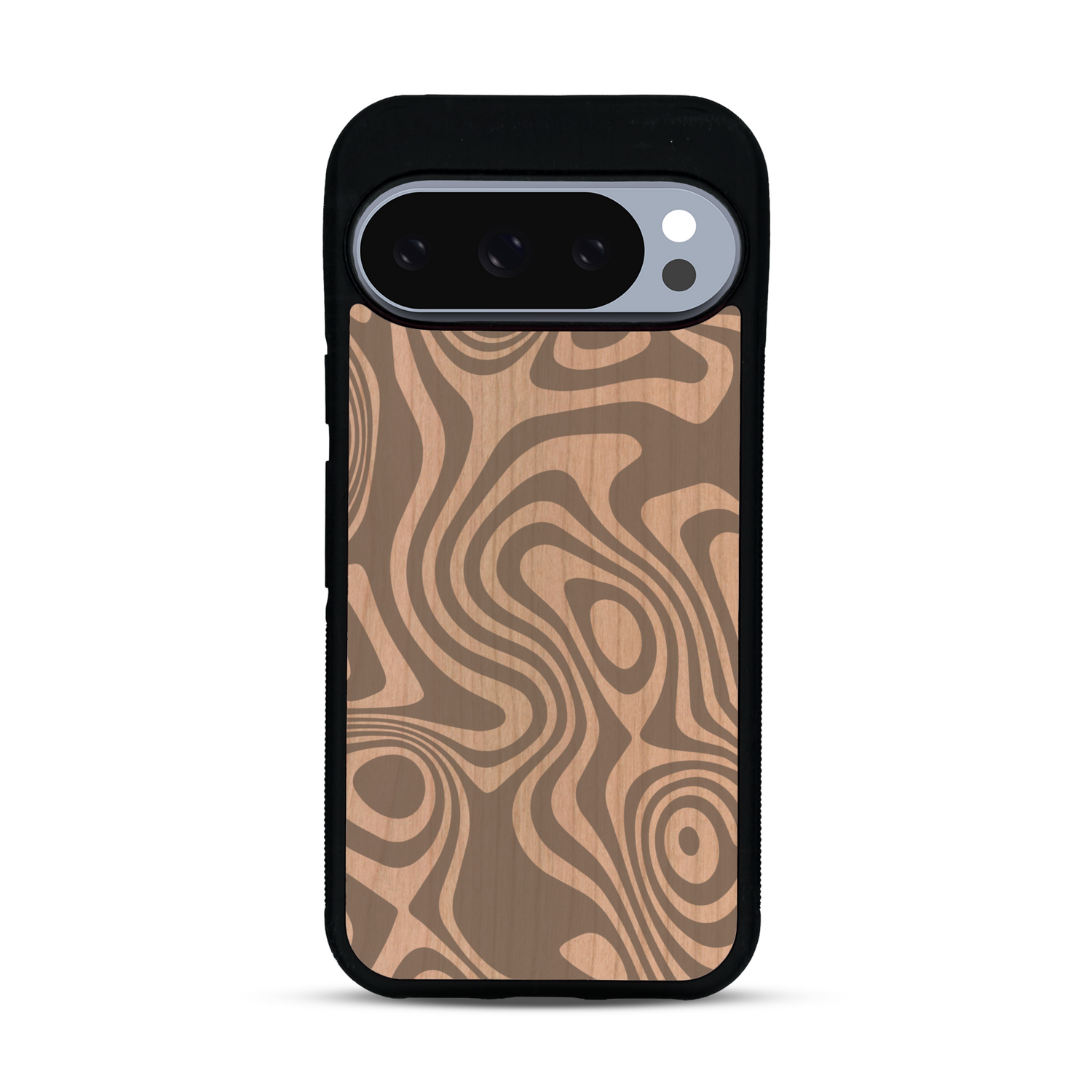 Coque de protection en bois véritable fabriquée en France pour  avec un motif abstrait représentant les mouvements de l'eau