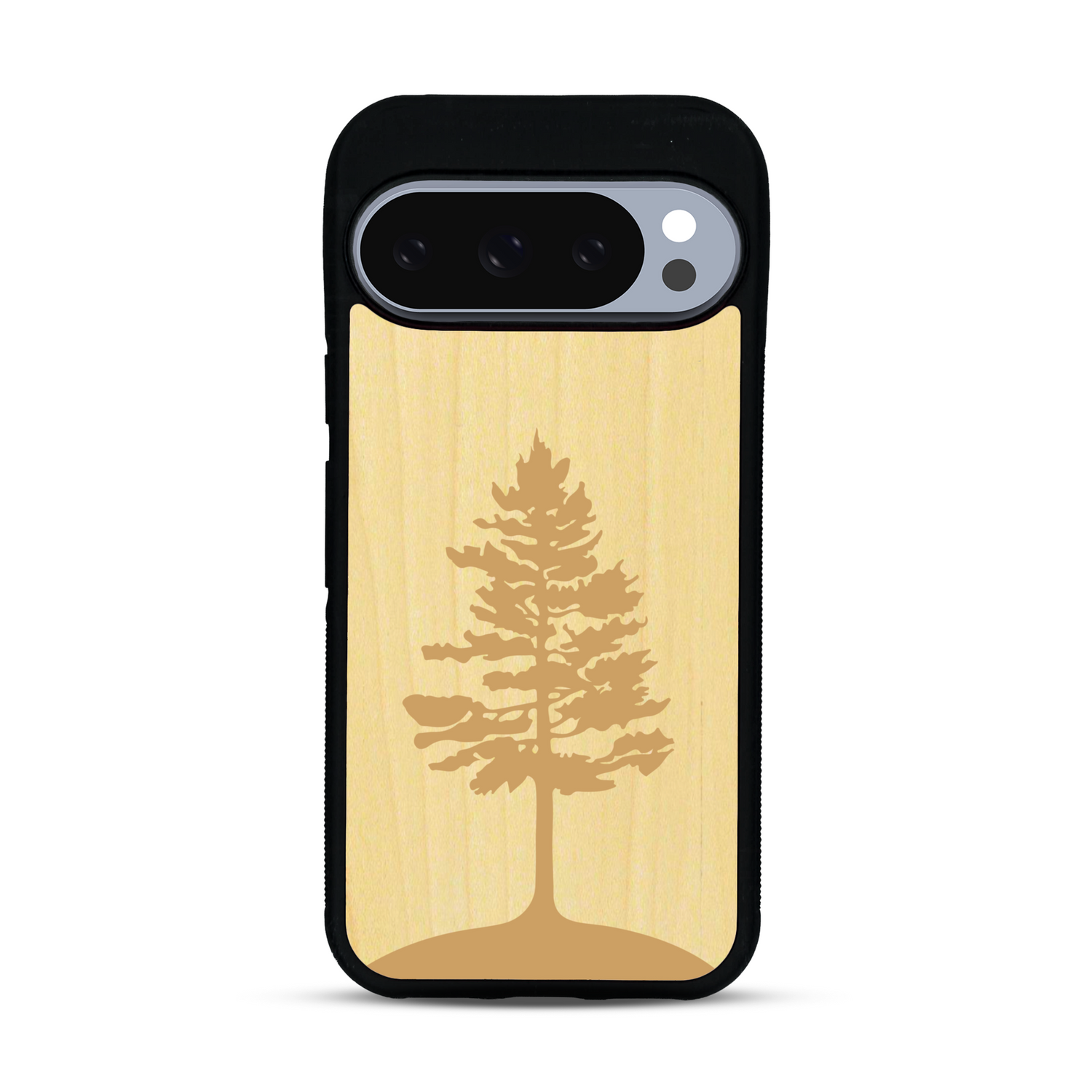 Coque de protection en bois véritable fabriquée en France pour  sur le thème de la nature, de la fôret et de l'écoresponsabilité avec une gravure représentant un arbre 