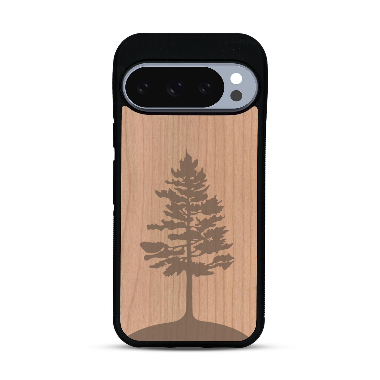 Coque de protection en bois véritable fabriquée en France pour  sur le thème de la nature, de la fôret et de l'écoresponsabilité avec une gravure représentant un arbre 