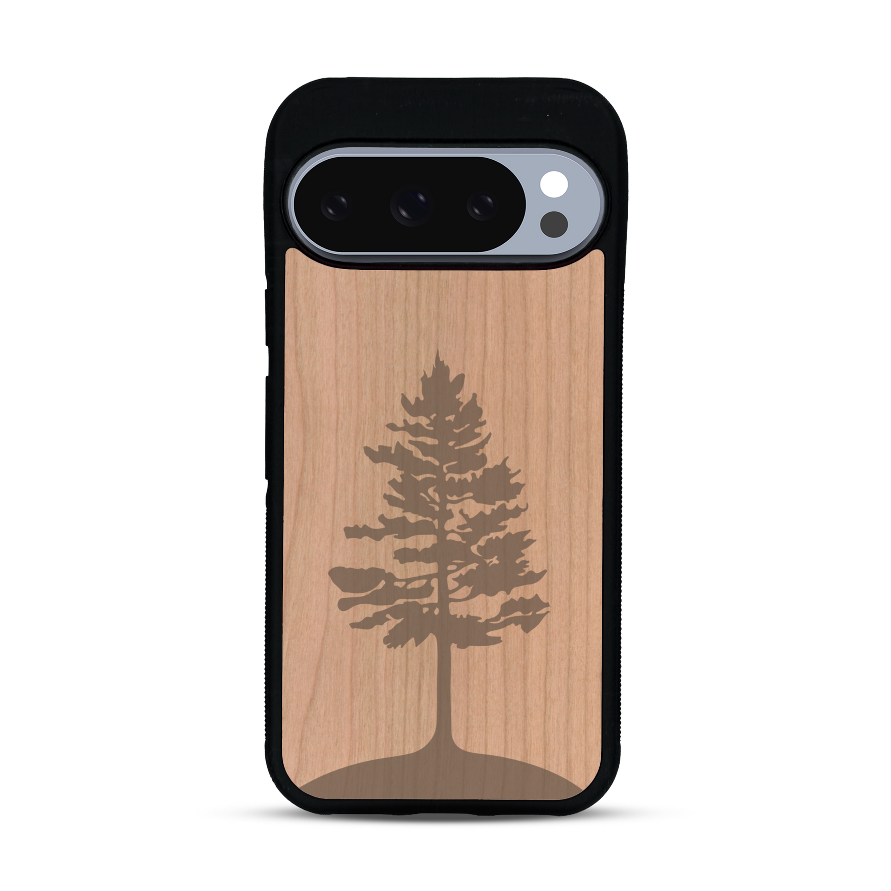 Coque de protection en bois véritable fabriquée en France pour  sur le thème de la nature, de la fôret et de l'écoresponsabilité avec une gravure représentant un arbre 