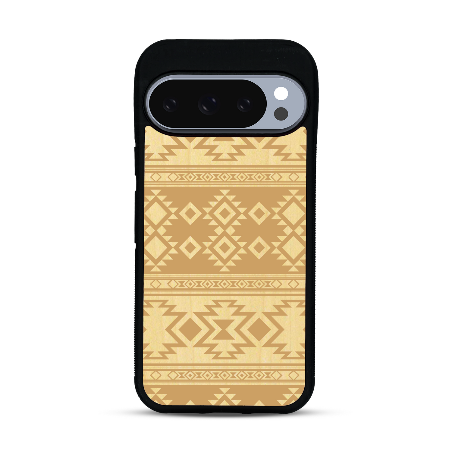 Coque de protection en bois véritable fabriquée en France pour  avec des motifs géométriques s'inspirant des temples aztèques, mayas et incas